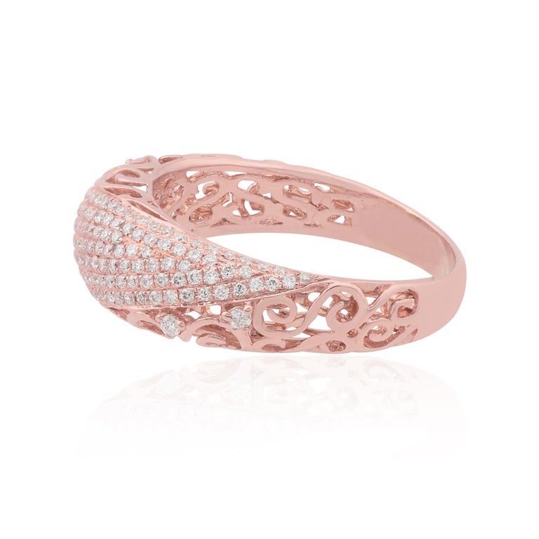 0.70 Carat Diamond Pave Filigree Design Ring Solid 14k Rose Gold Fine