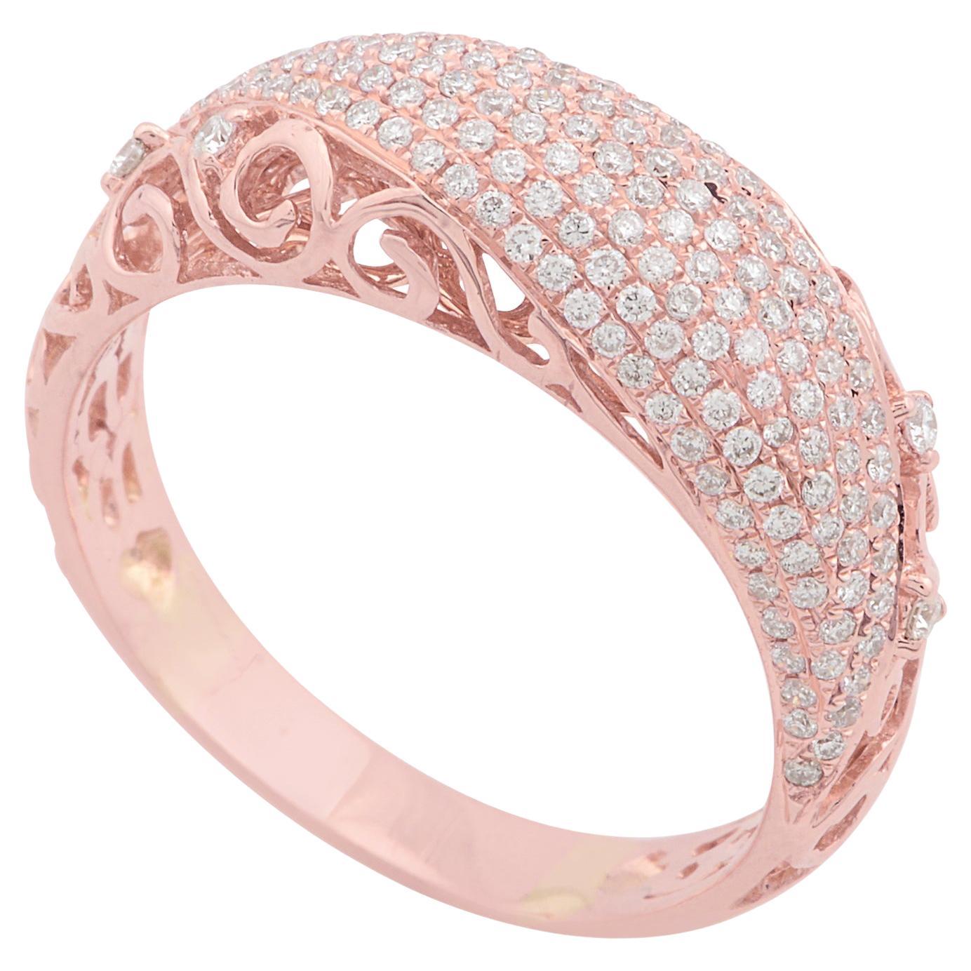 For Sale:  0.70 Carat Diamond Pave Filigree Design Ring Solid 18k Rose Gold Fine Jewelry