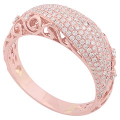 0.70 Carat Diamond Pave Filigree Design Ring Solid 18k Rose Gold Fine Jewelry
