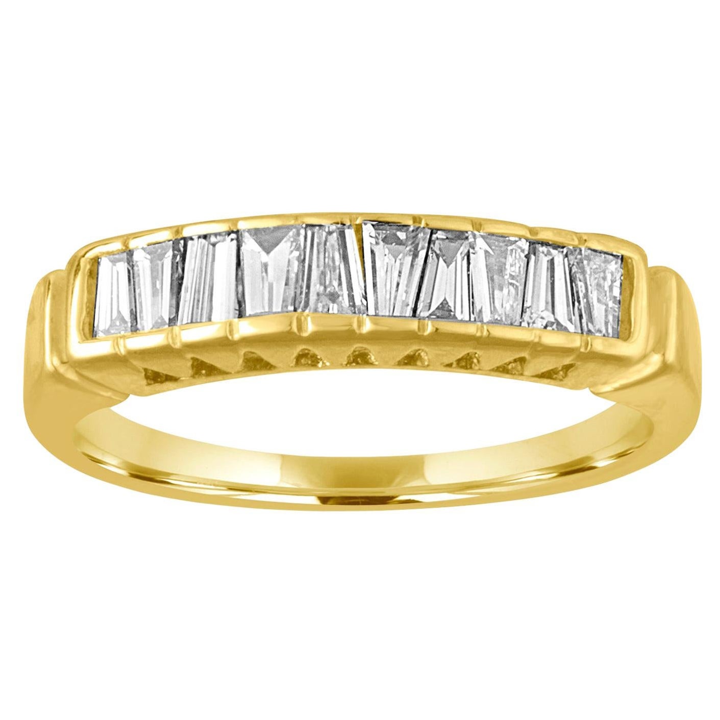 0,70 Quilates Diamante Baguettes Cónico Anillo Media Anilla Oro