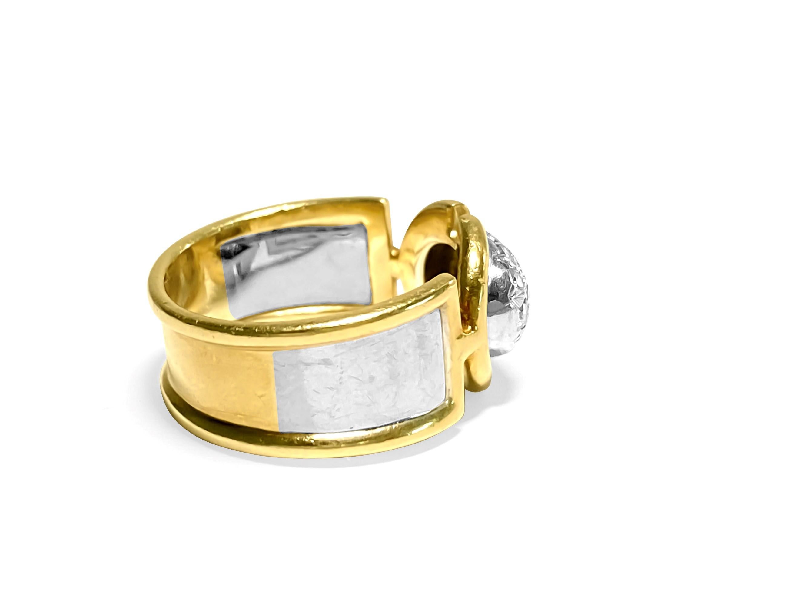 Art Deco 0.70 Carat Diamond Two-Tone Gold Art Nouveau Ring For Sale
