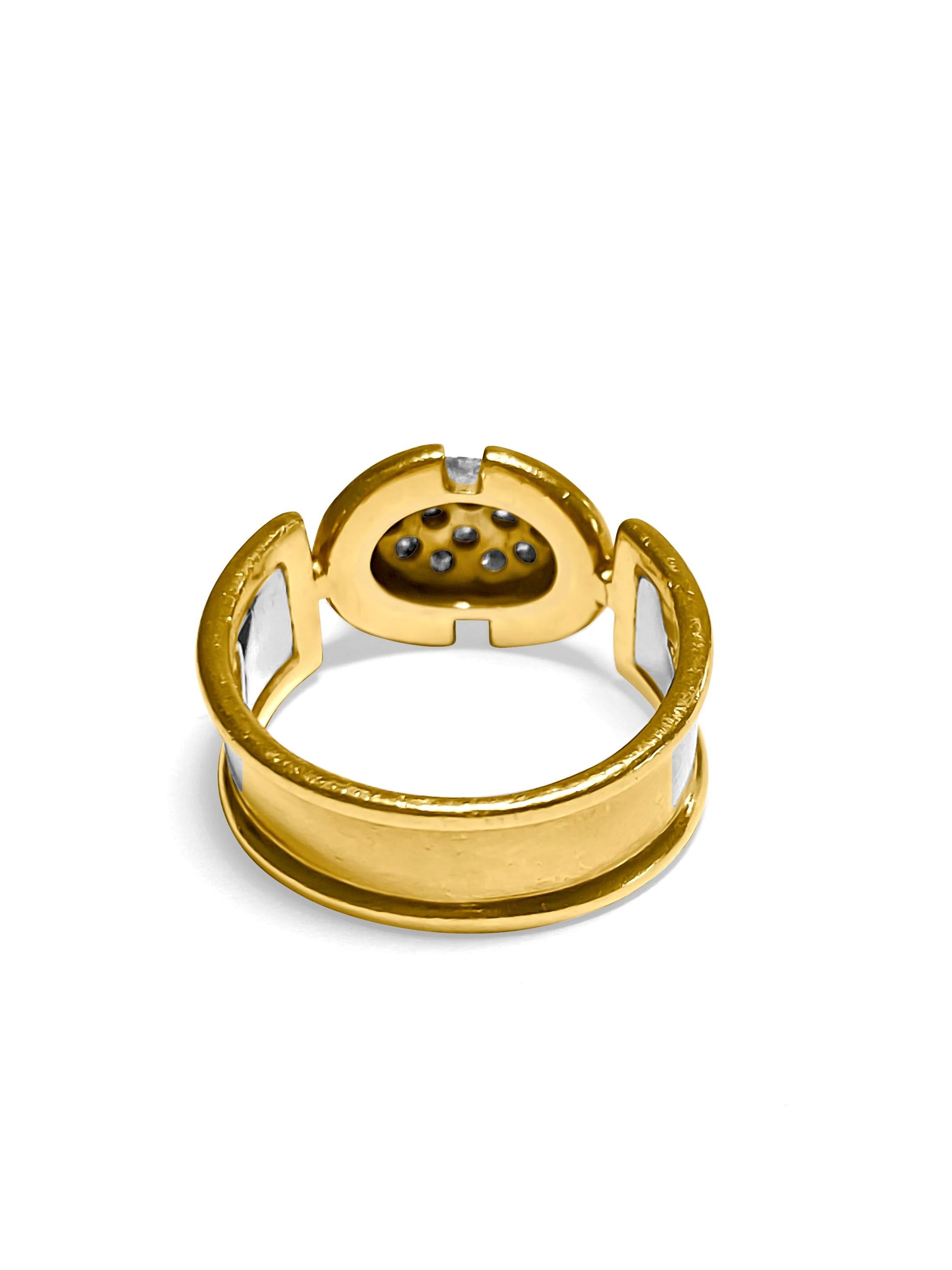 Round Cut 0.70 Carat Diamond Two-Tone Gold Art Nouveau Ring For Sale