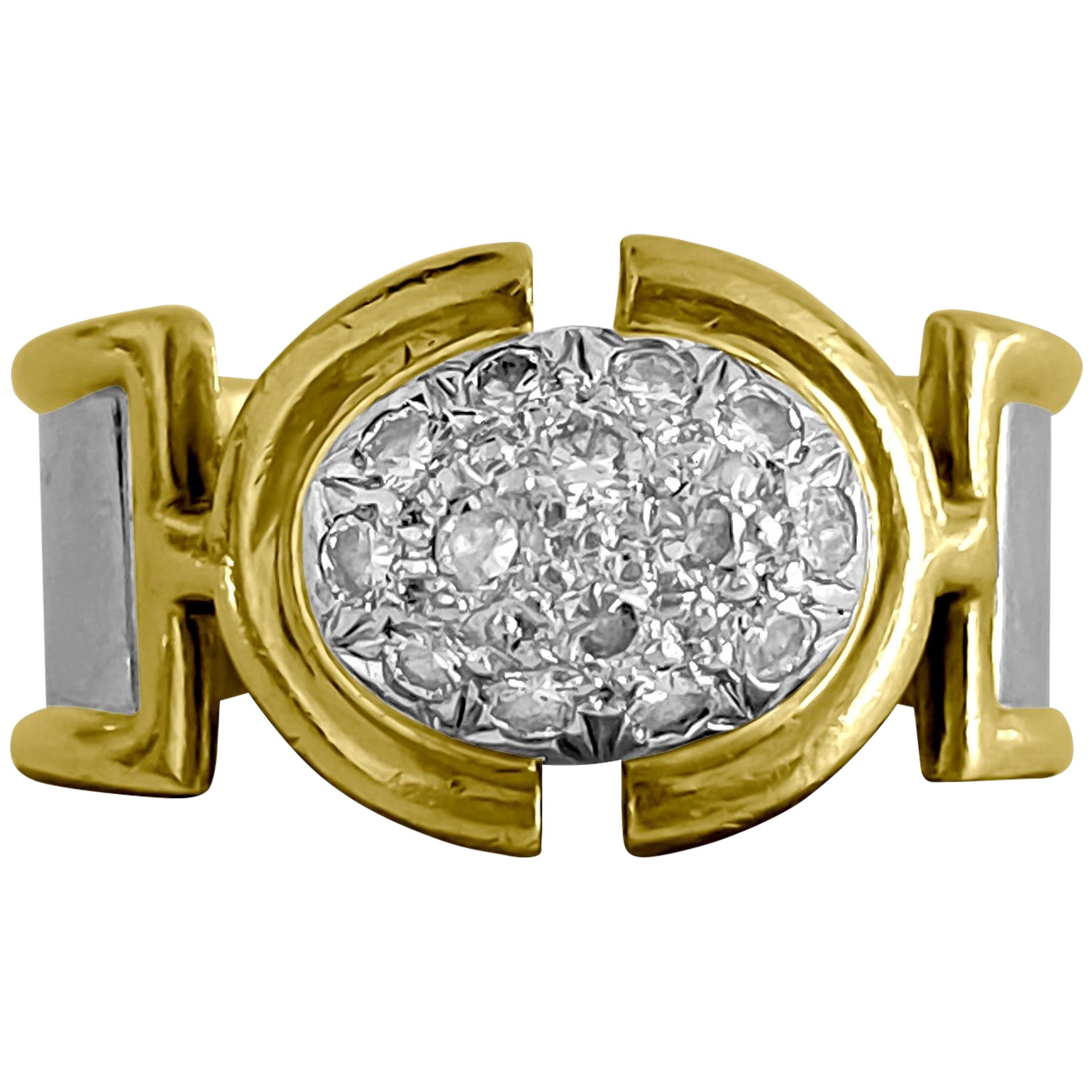 0.70 Carat Diamond Two-Tone Gold Art Nouveau Ring For Sale