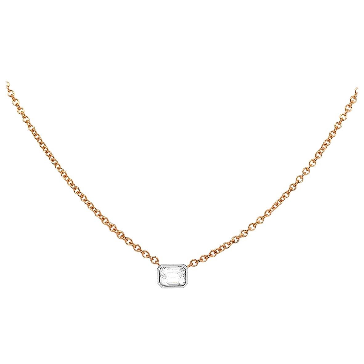 0.70 Carat Emerald Cut Bezel Set Diamond Necklace