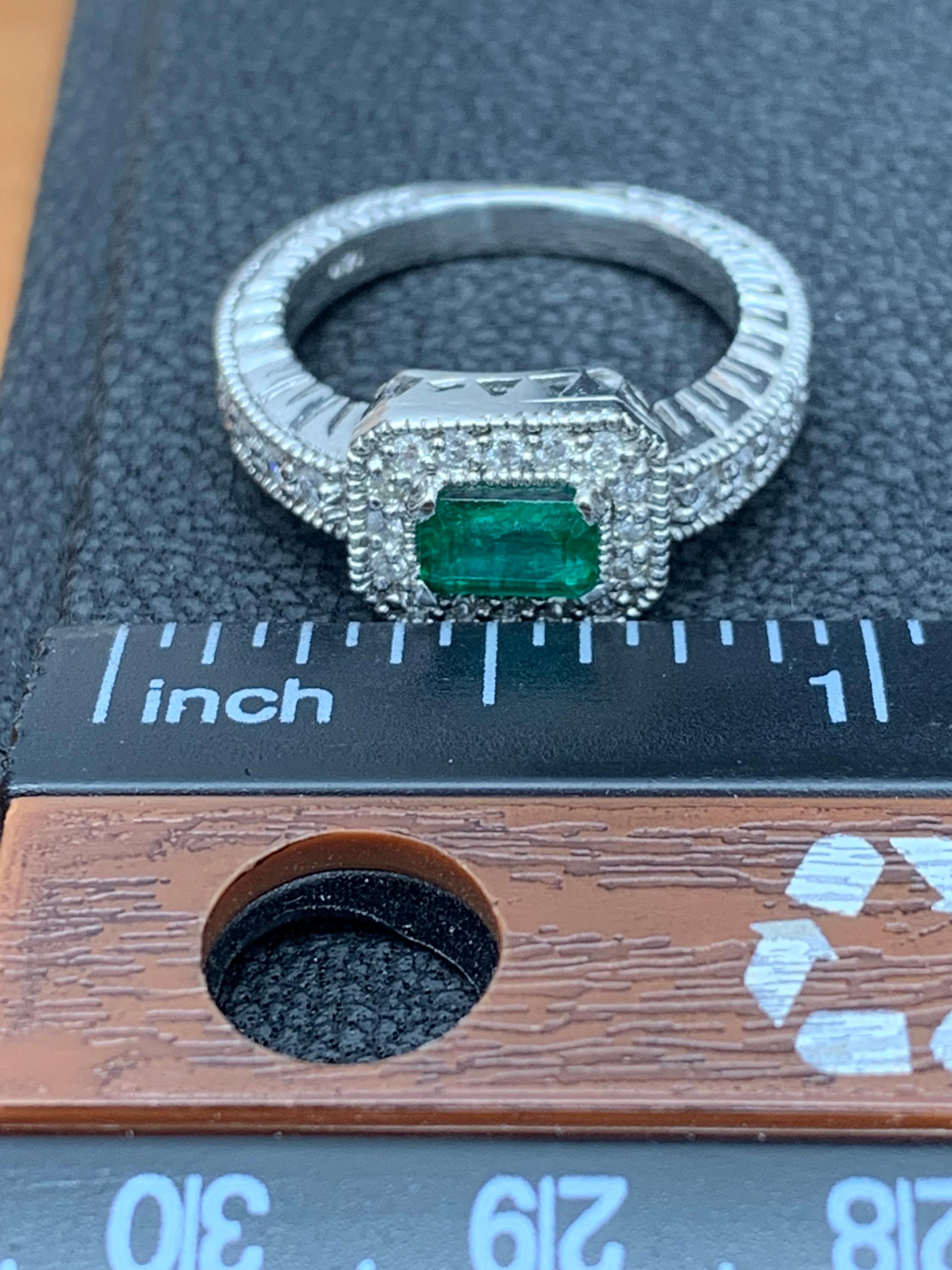 0.70 Carat Emerald-Cut Emerald and Diamond Ring in 14K White Gold For Sale 9