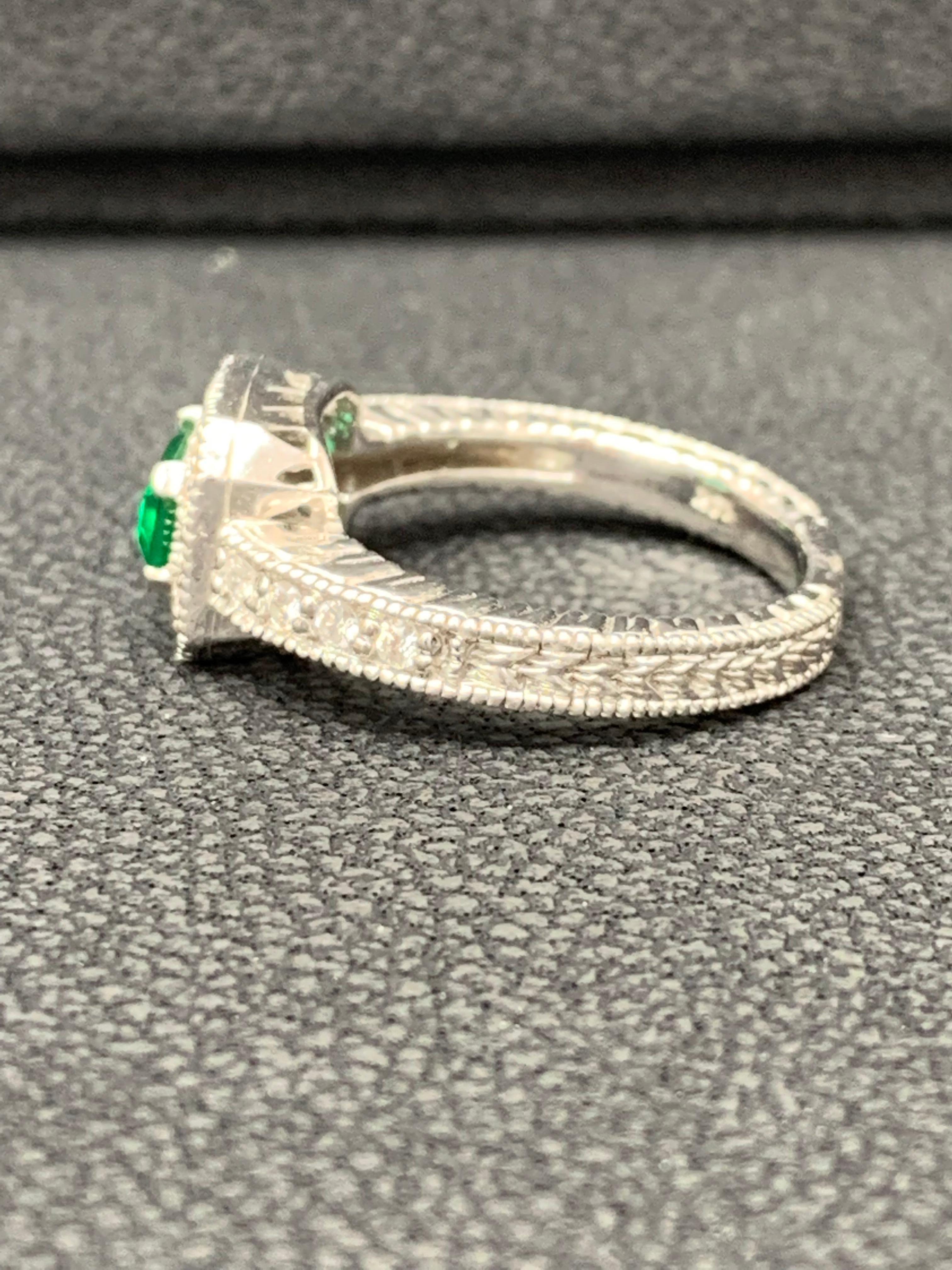 Emerald Cut 0.70 Carat Emerald-Cut Emerald and Diamond Ring in 14K White Gold For Sale