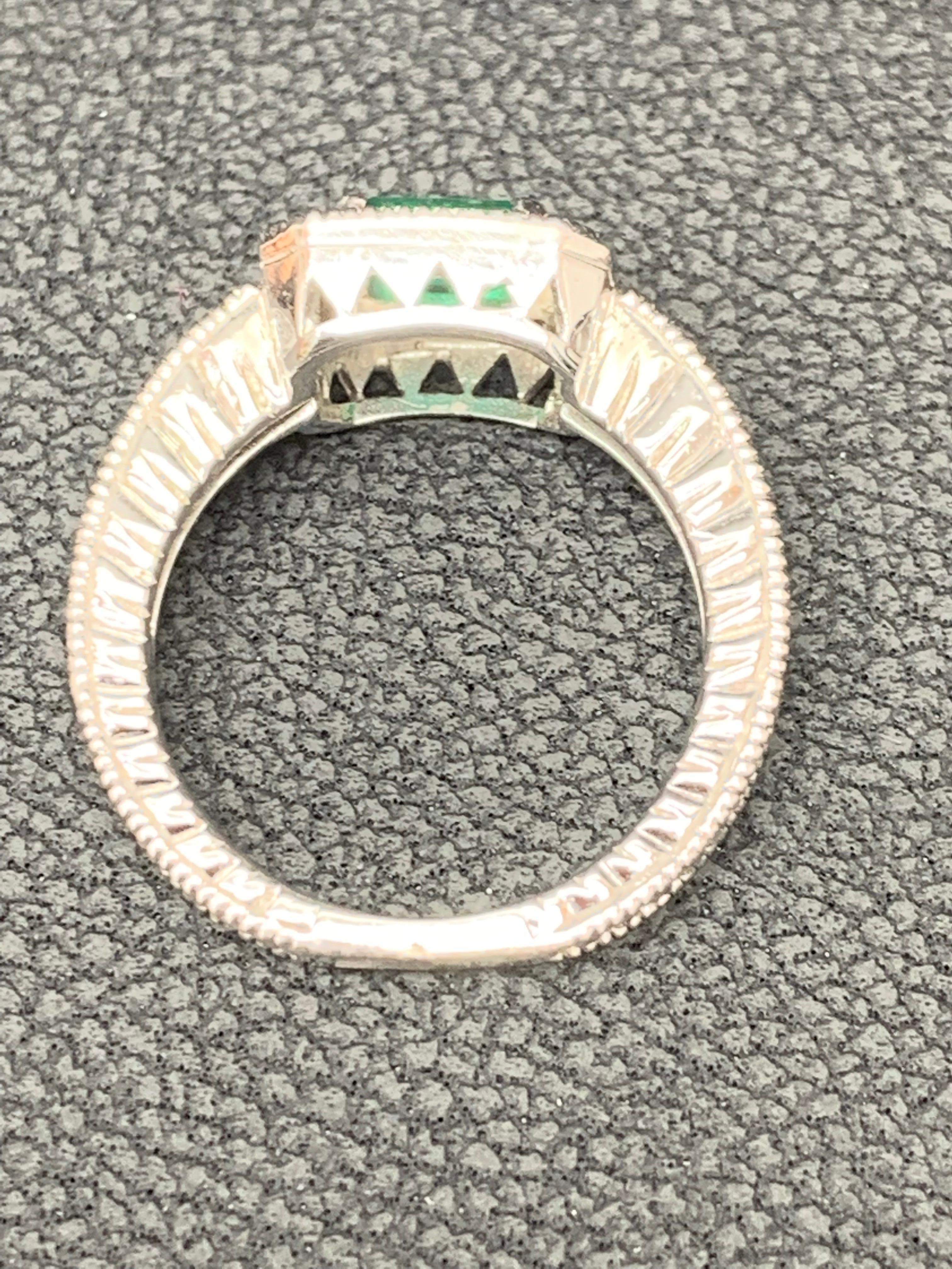 0.70 Carat Emerald-Cut Emerald and Diamond Ring in 14K White Gold In New Condition For Sale In NEW YORK, NY