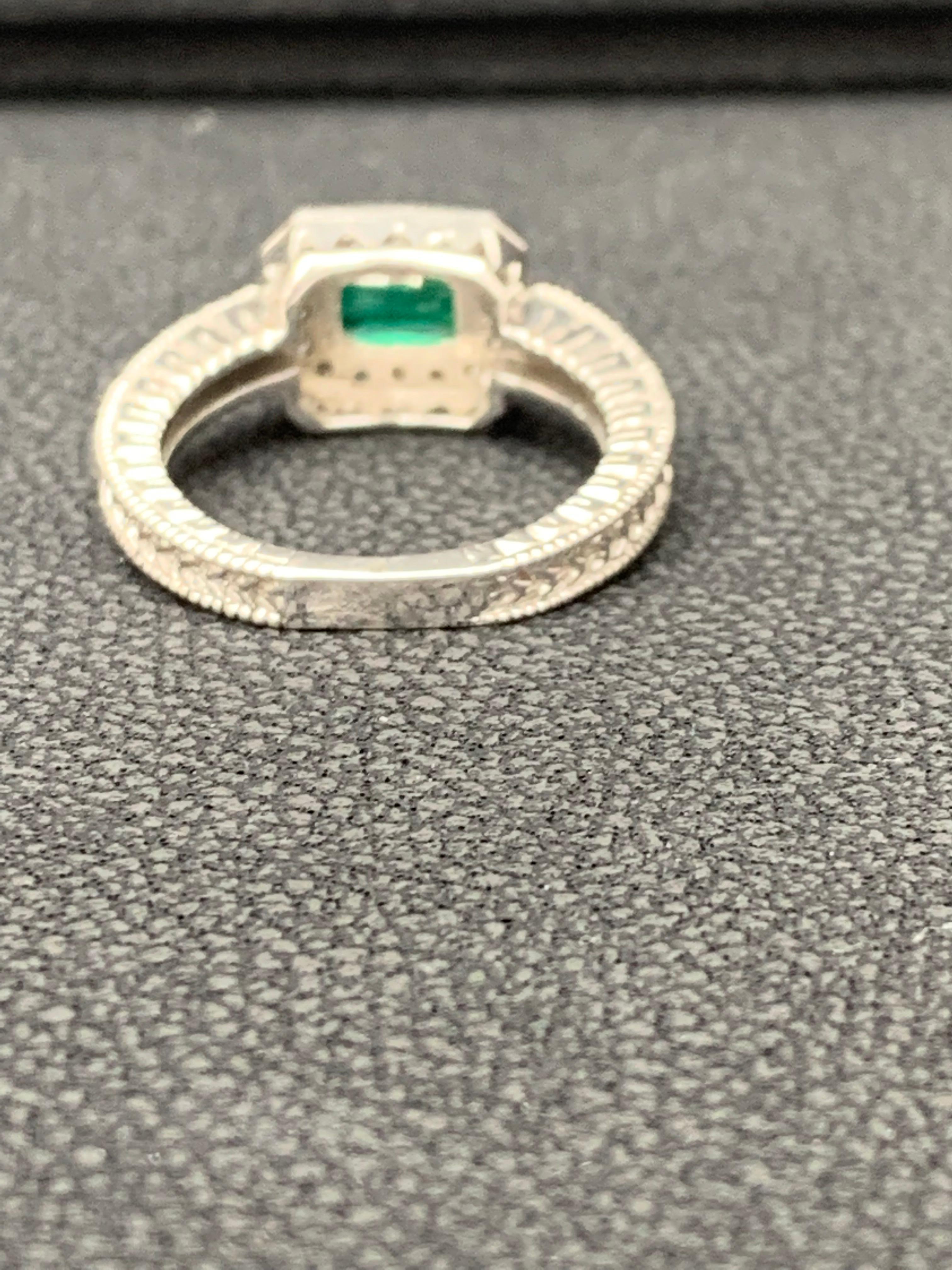 Women's 0.70 Carat Emerald-Cut Emerald and Diamond Ring in 14K White Gold For Sale