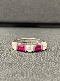0.70 Carat Emerald Cut Ruby and Diamond Band in 14K White Gold