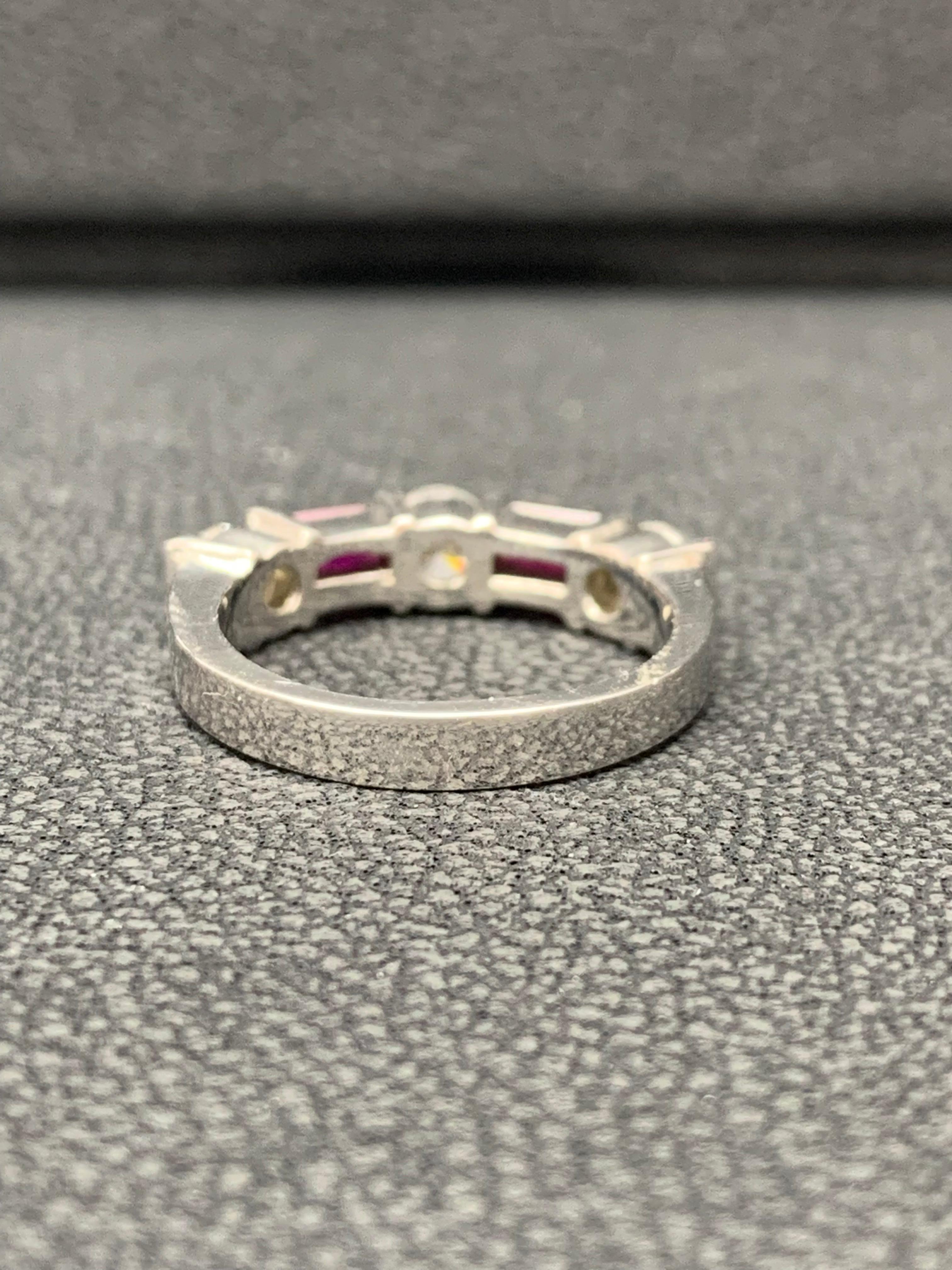 0.70 Carat Emerald Cut Ruby and Diamond Band in 14K White Gold In New Condition For Sale In NEW YORK, NY