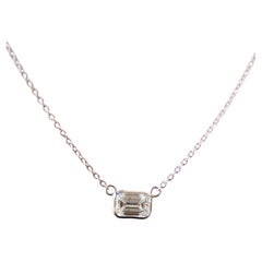 0.70 Carat Emerald Diamond Handmade Solitaire Necklace In 14k White Gold