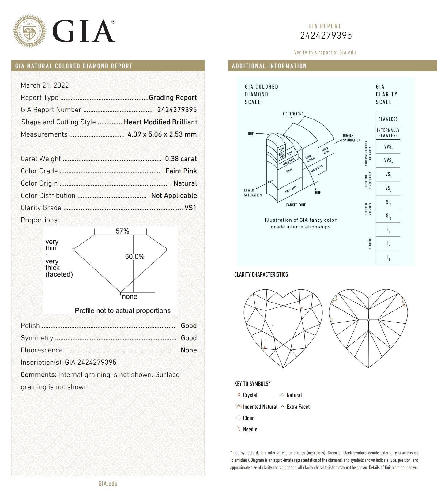 Women's or Men's 0.70 Carat Faint Pink Diamond Earrings GIA Certified For Sale