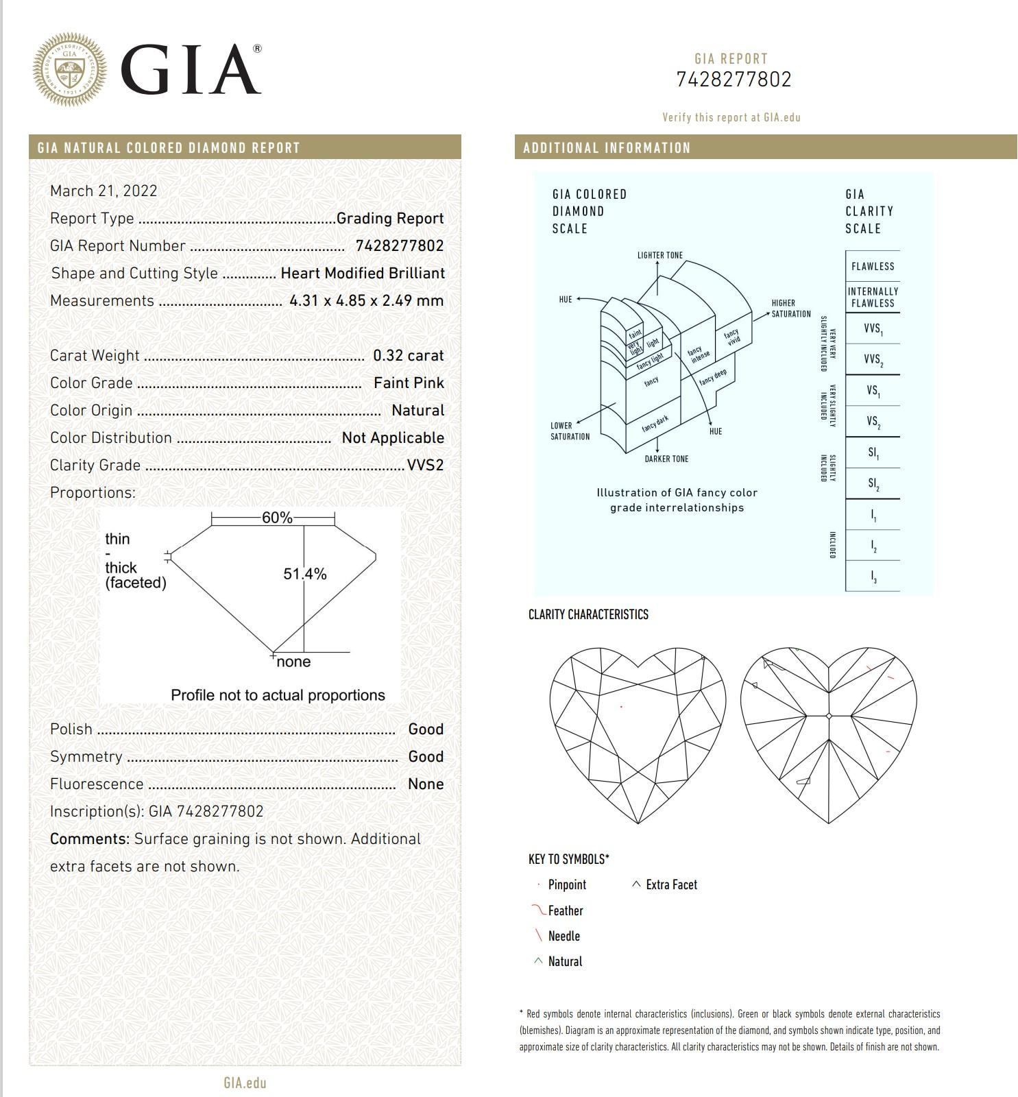 0.70 Carat Faint Pink Diamond Earrings GIA Certified For Sale 1