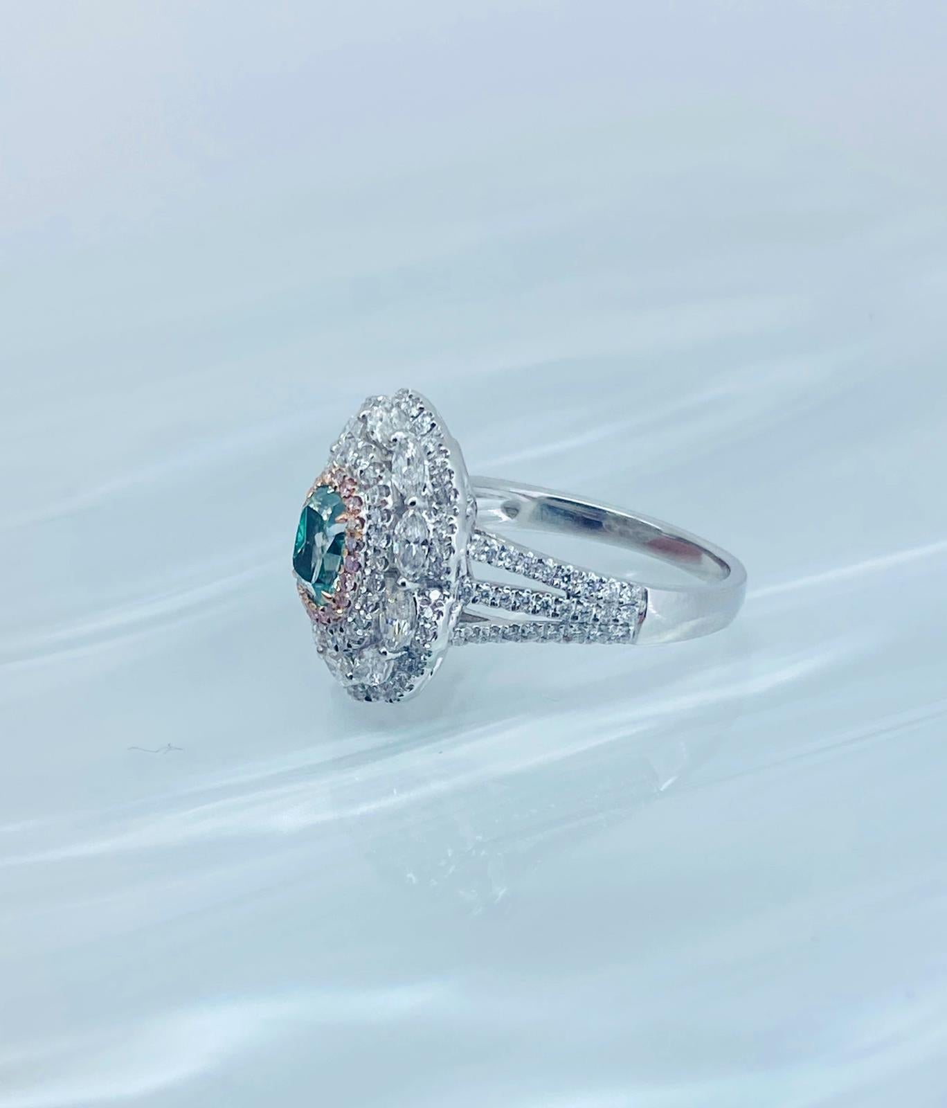 Women's 0.70 Carat Light Green Diamond Ring I1 Clarity GIA Certified For Sale