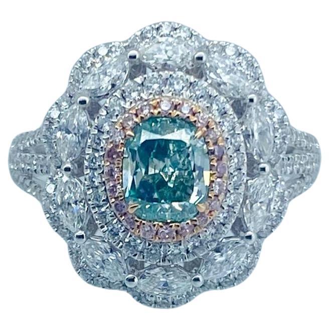 0.70 Carat Light Green Diamond Ring I1 Clarity GIA Certified For Sale