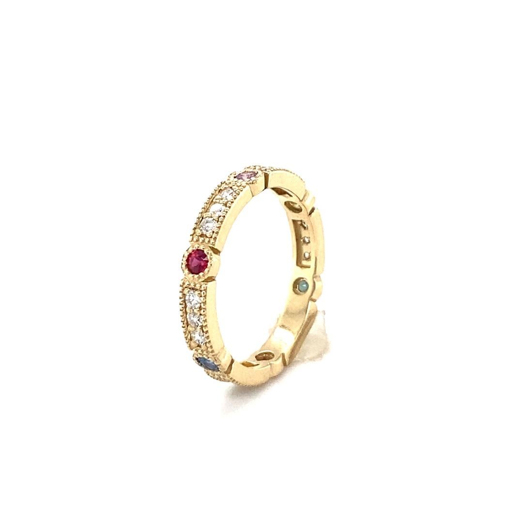 Contemporary 0.70 Carat Multi Color Sapphire Diamond Yellow Gold Cocktail Band