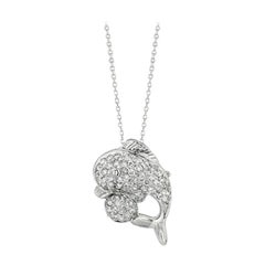 0.70 Carat Natural Diamond Dolphin Pendant Necklace 14 Karat White Gold Chain