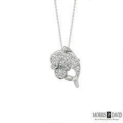 0.70 Carat Natural Diamond Dolphin Pendant Necklace 14 Karat White Gold Chain