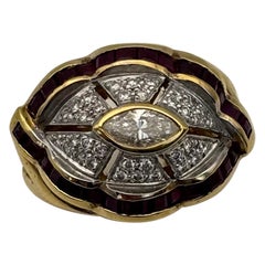 0.70 Carat Natural Marquise Diamond, Calibre Ruby & Diamond Cocktail Ring in 18K