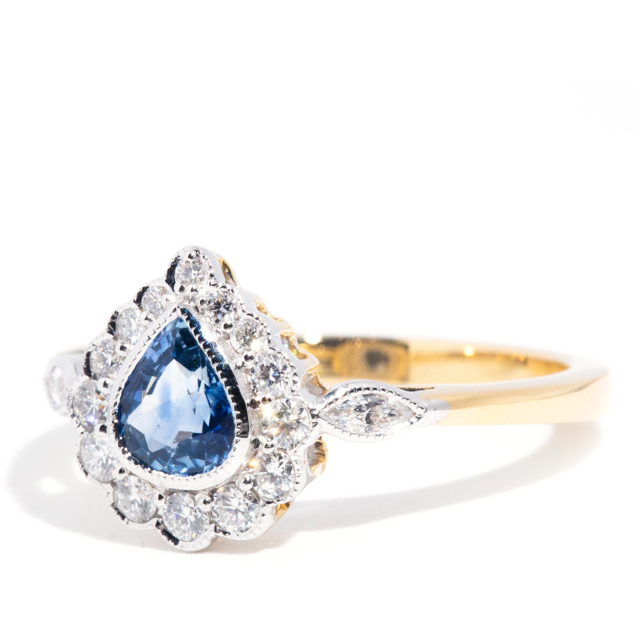 0.70 Carat Natural Sapphire and Diamond 18 Carat Gold Contemporary Halo Ring 6