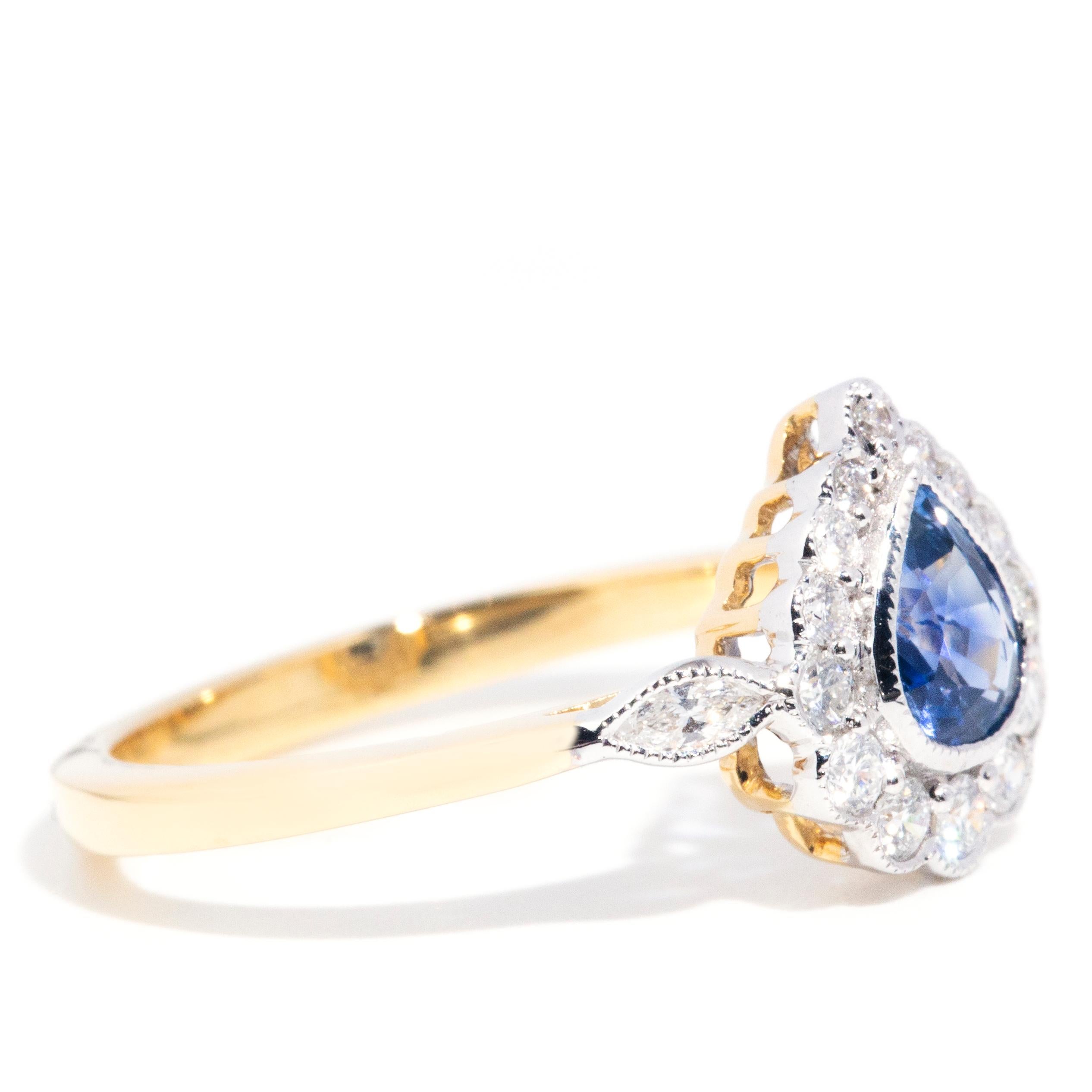 Women's 0.70 Carat Natural Sapphire and Diamond 18 Carat Gold Contemporary Halo Ring