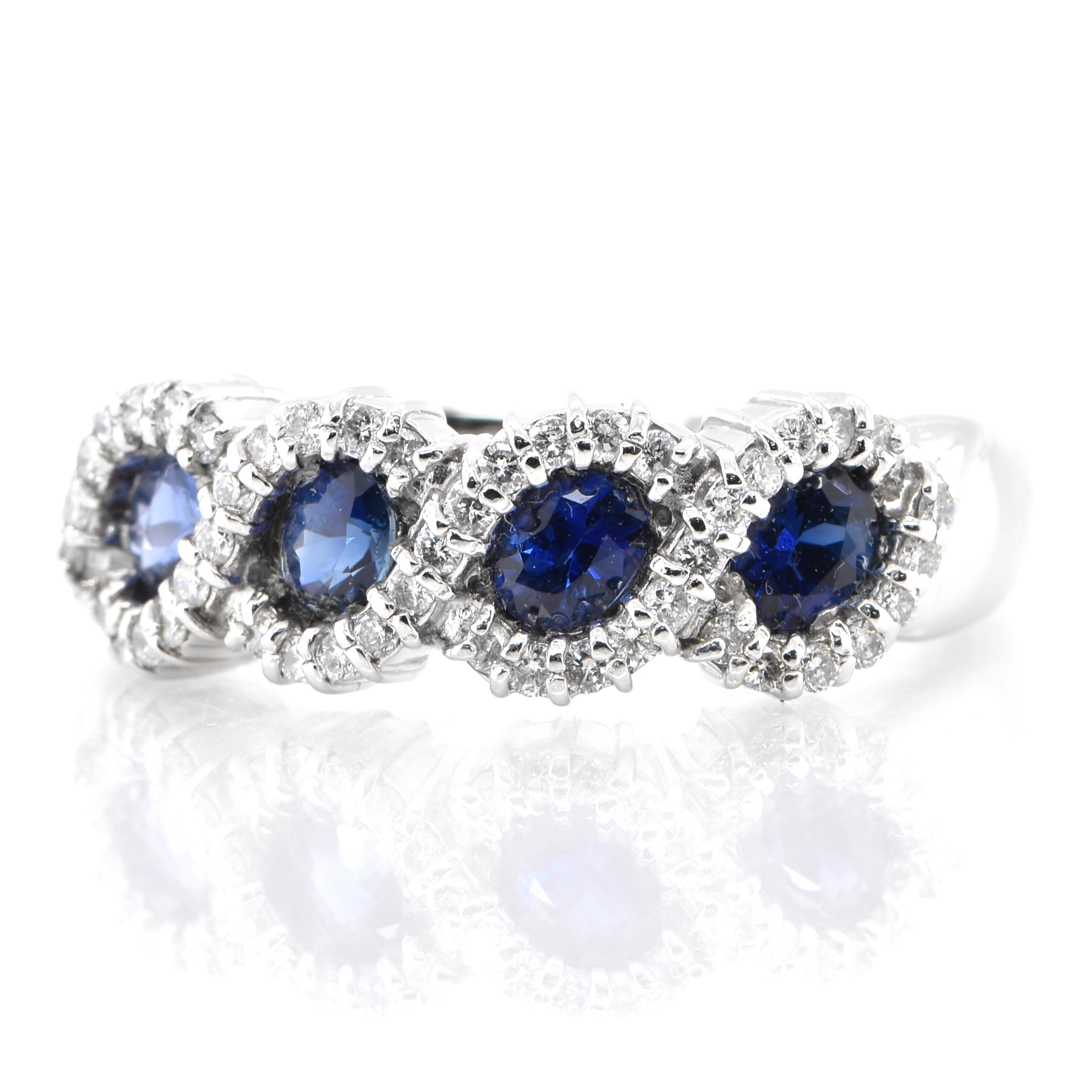 A beautiful half eternity band ring featuring 0.70 Carats Natural Sapphires and 0.30 Carats Diamond Accents set in Platinum. Sapphires have extraordinary durability - they excel in hardness as well as toughness and durability making them very