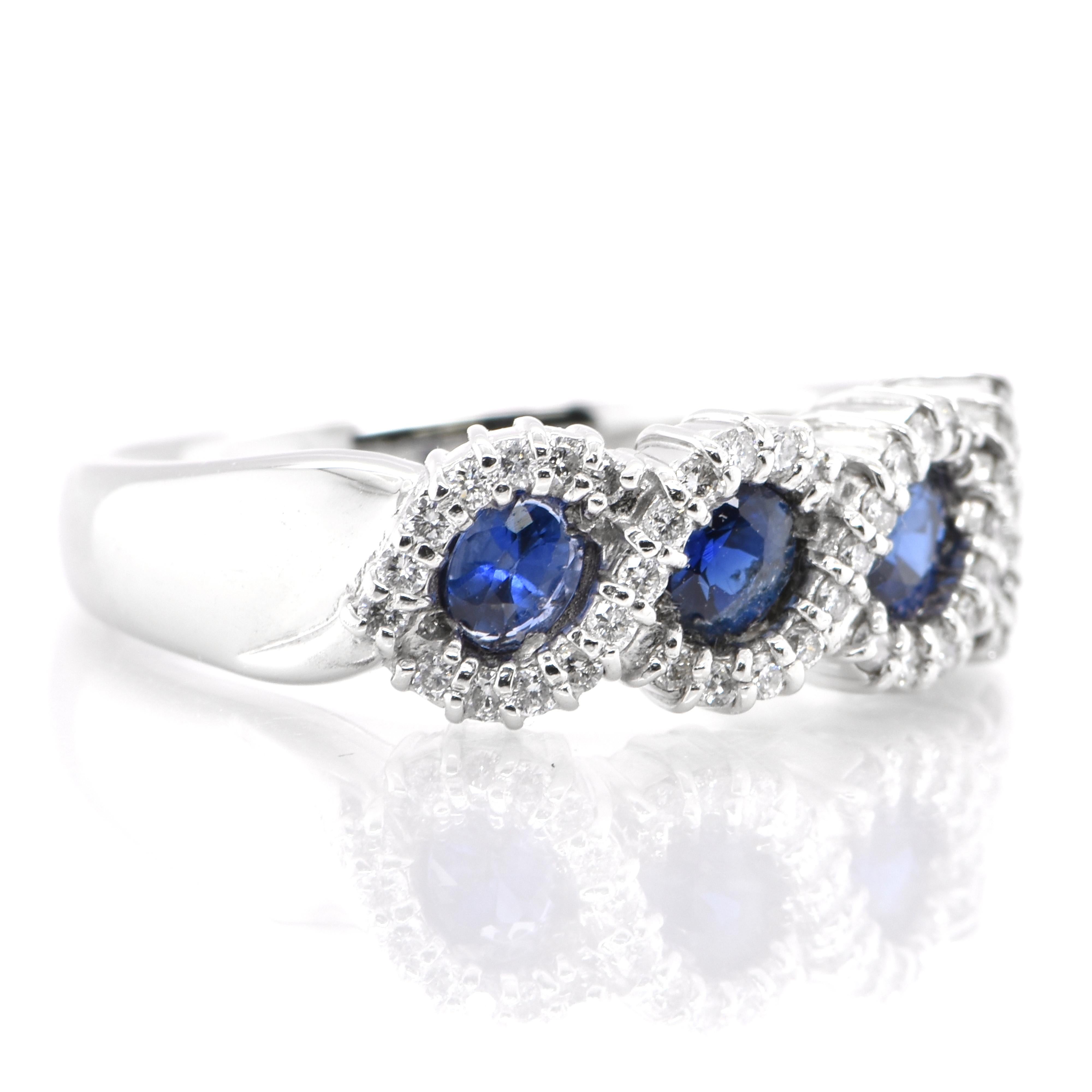 Modern 0.70 Carat Natural Sapphire and Diamond Half Eternity Band Ring Set in Platinum