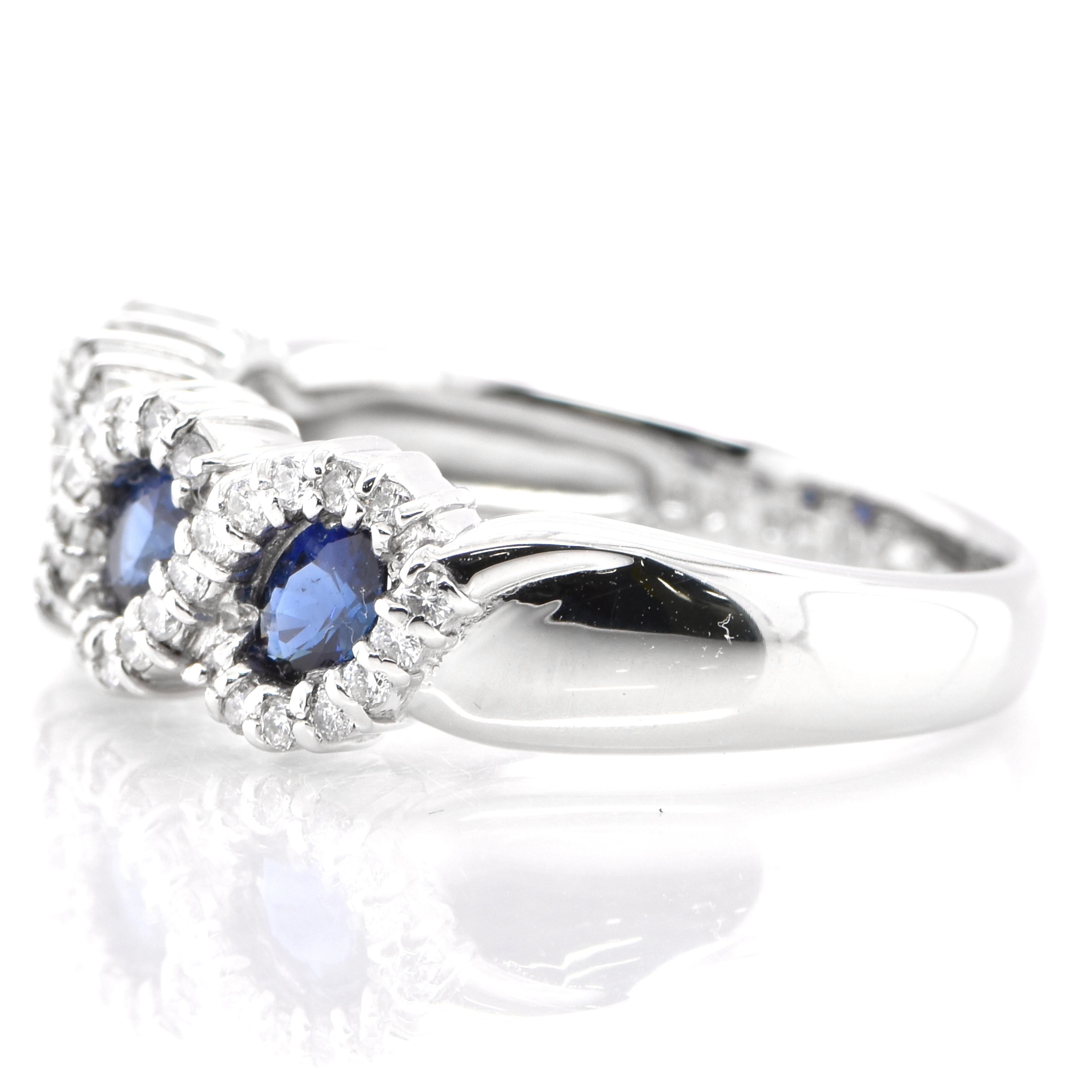 Oval Cut 0.70 Carat Natural Sapphire and Diamond Half Eternity Band Ring Set in Platinum