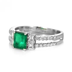0.70 Carat Natural Vivid Green Colombian Emerald & Diamond Ring Made in Platinum