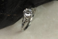 0.70 Carat Old European Cut Diamond Art Deco Engagement Ring