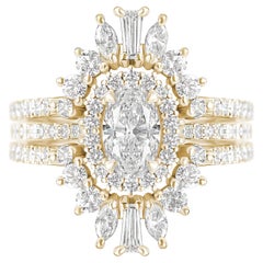 Bague de mariage à trois anneaux en diamants ovales de 0,70 carat, Maia