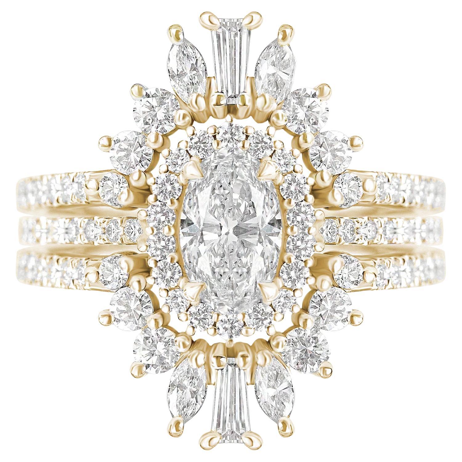 Sparkle and shine with our unique art deco-inspired wedding ring set, 