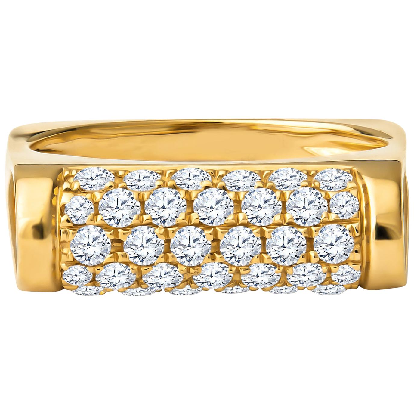 0.70 Carat Pave Diamond 18 Karat Yellow Gold Bar Ring For Sale