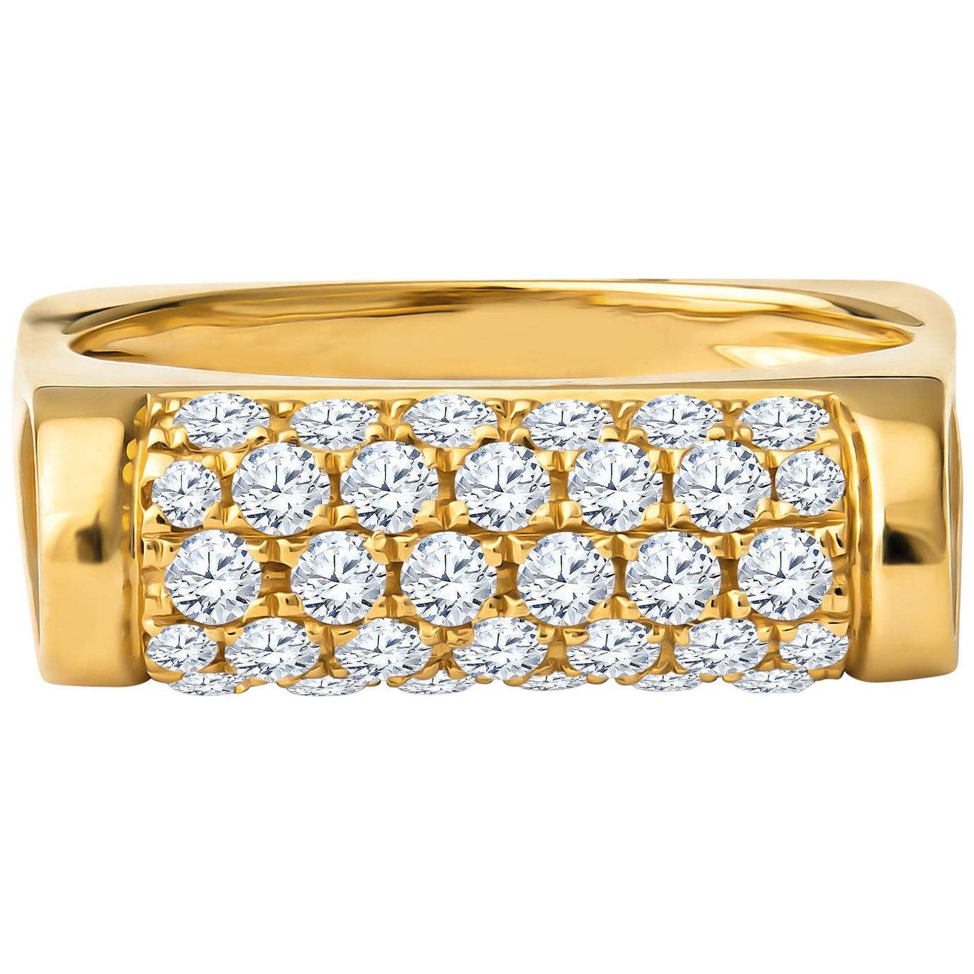 0.70 Carat Pave Diamond 18 Karat Yellow Gold Bar Ring