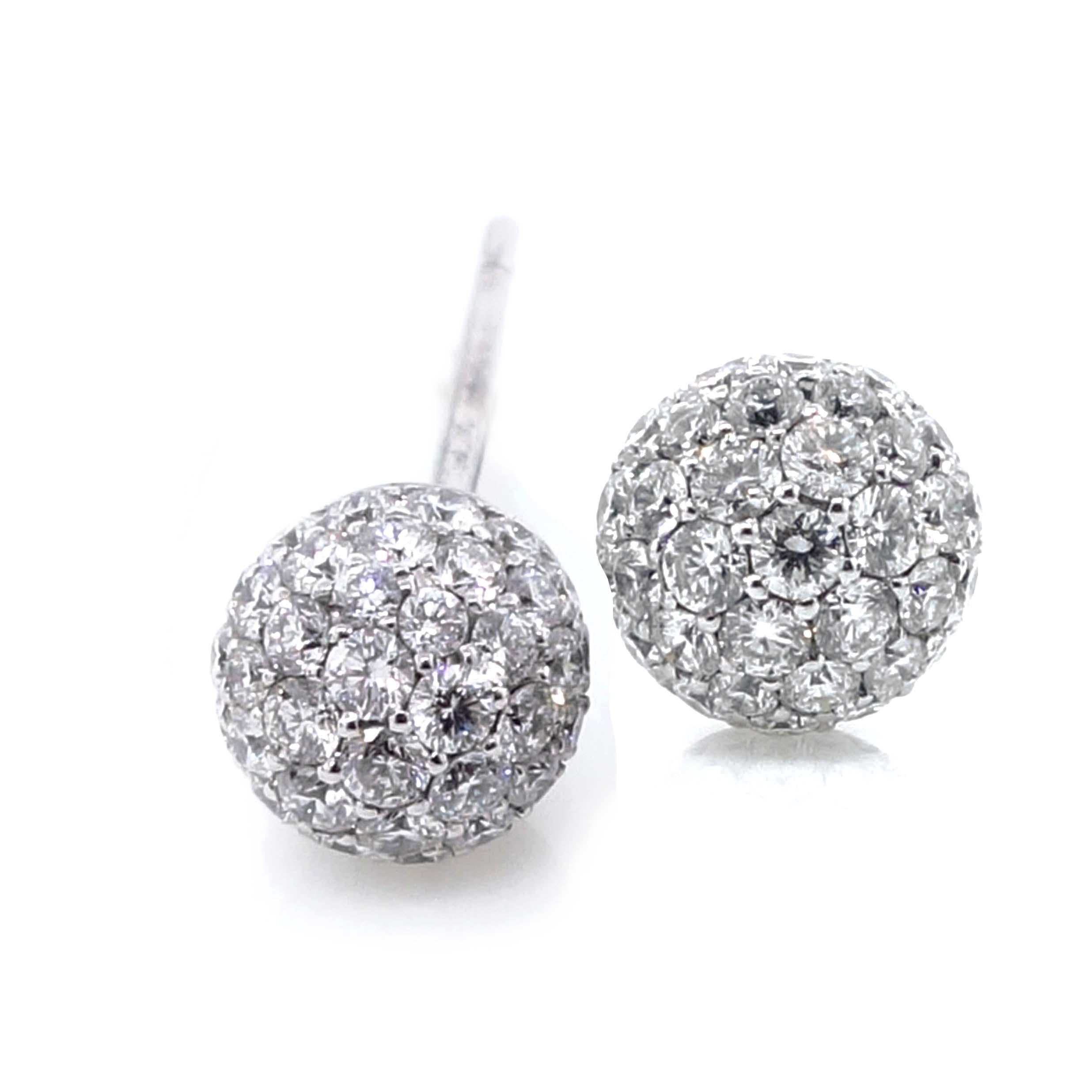 Brilliant Cut 0.70 Carat Pave Earrings in 18k White Gold For Sale