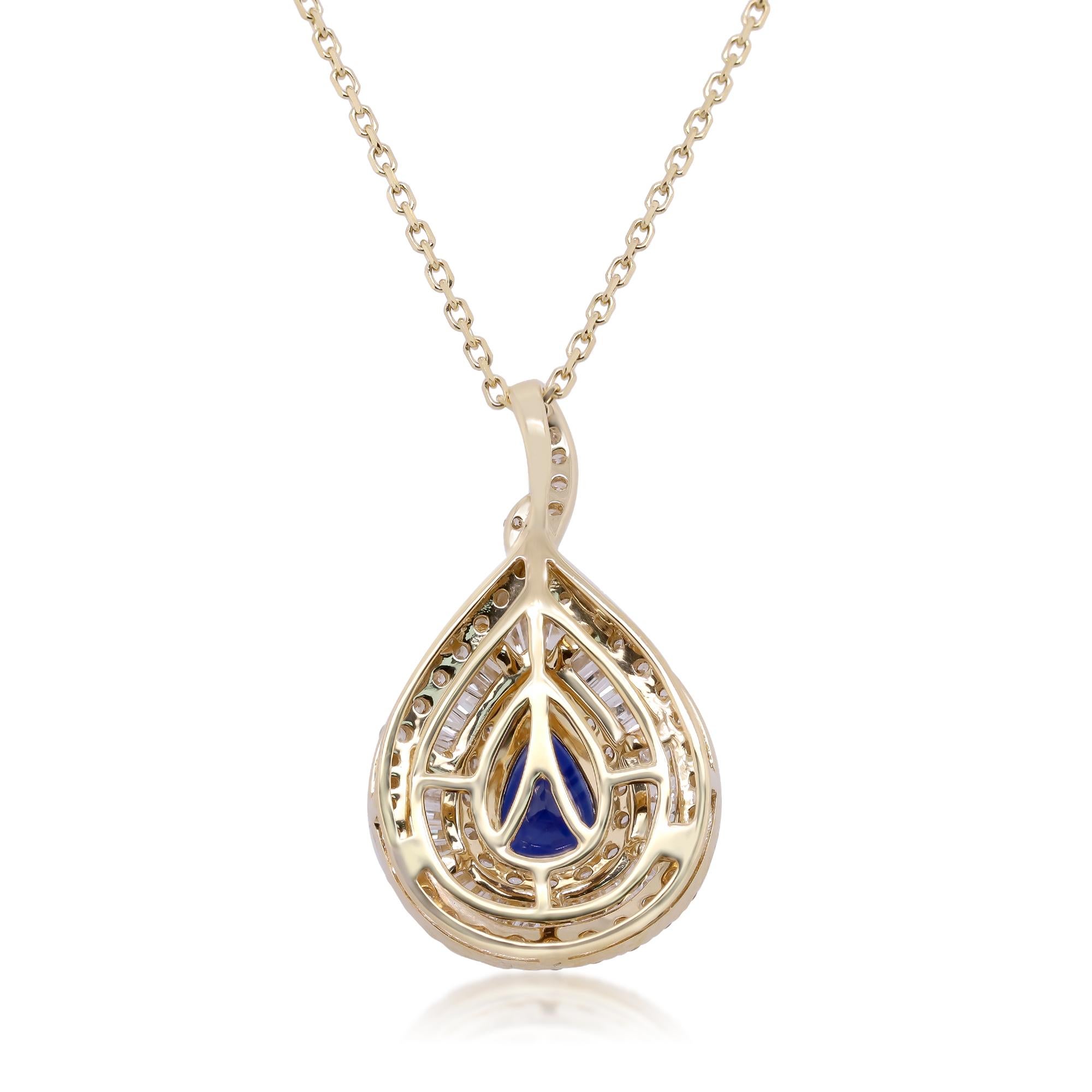 Art Deco 0.70 Carat Pear-Cut Blue Sapphire with Diamond Accents 14K Yellow Gold Pendant