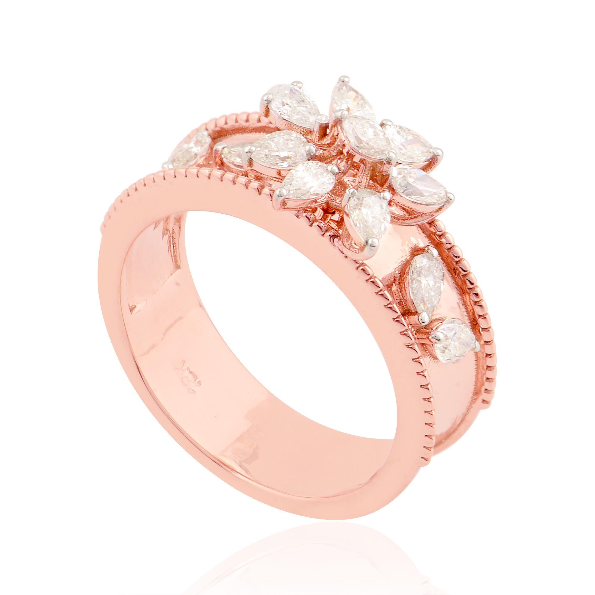 For Sale:  0.70 Carat Pear Marquise Diamond Band Ring Solid 18k Rose Gold Handmade Jewelry 3