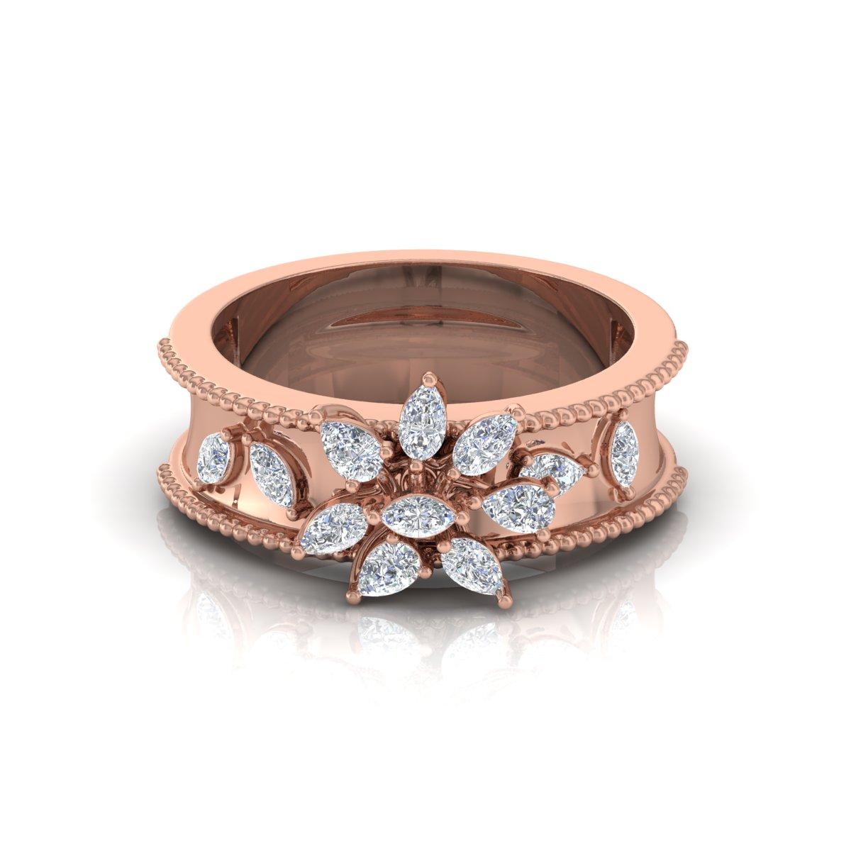 For Sale:  0.70 Carat Pear Marquise Diamond Band Ring Solid 18k Rose Gold Handmade Jewelry 5