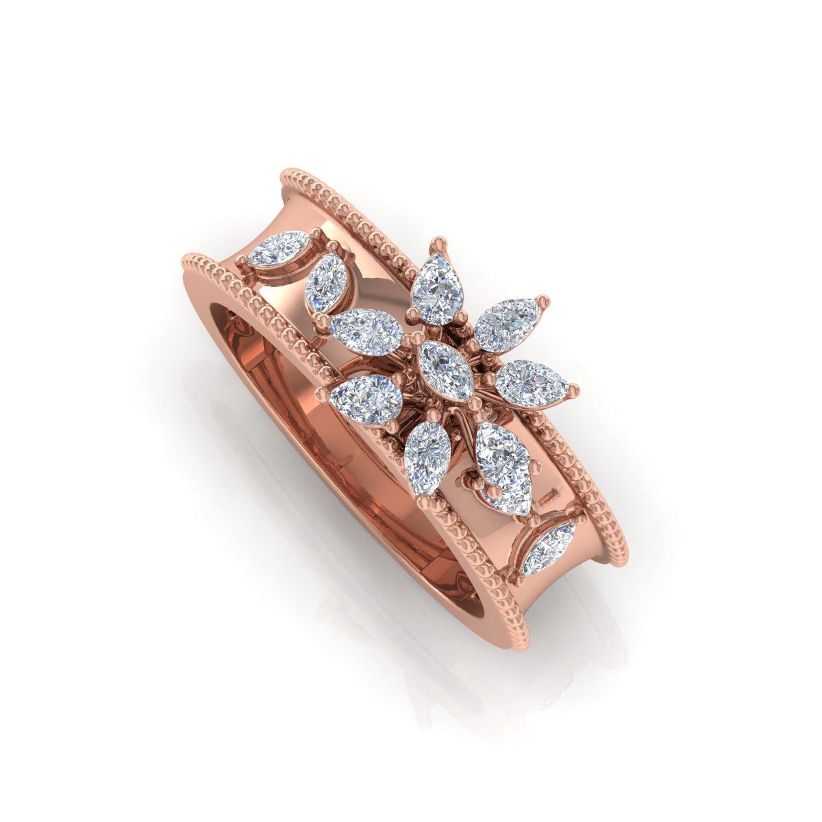 For Sale:  0.70 Carat Pear Marquise Diamond Band Ring Solid 18k Rose Gold Handmade Jewelry 6