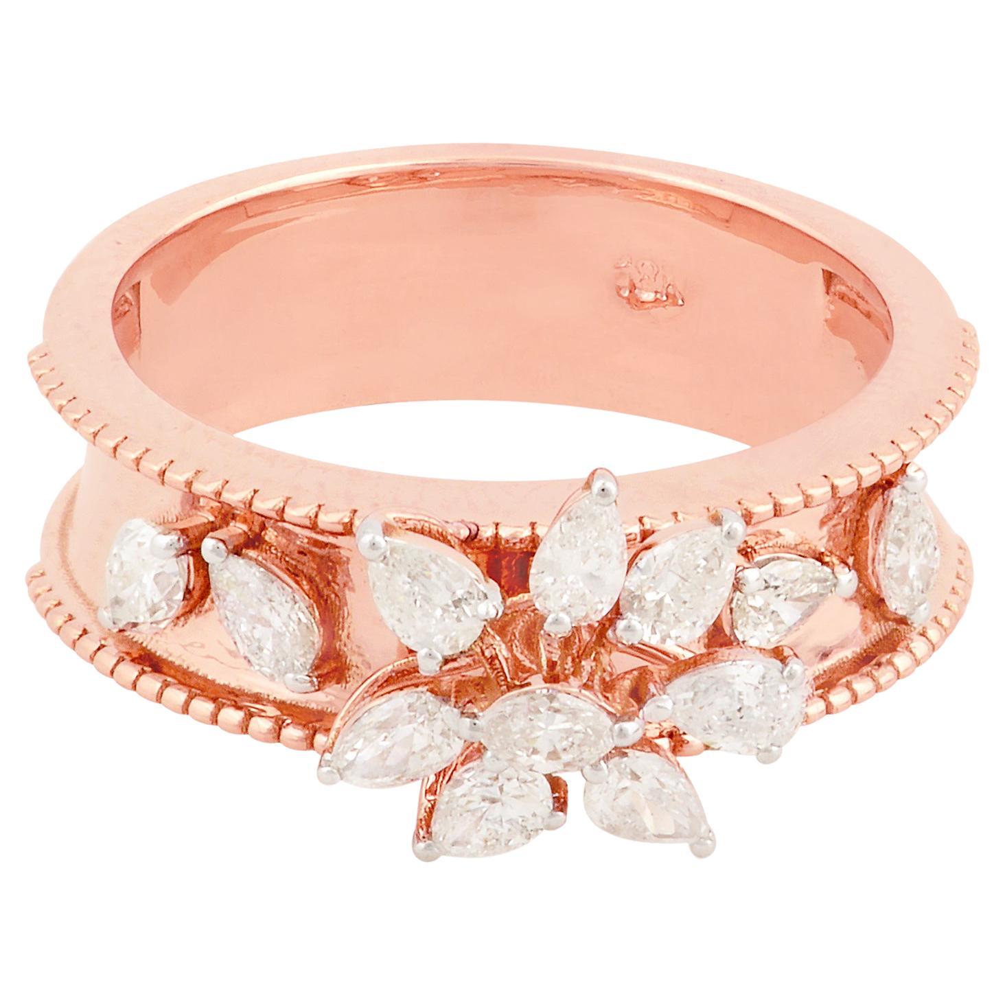 0,70 Karat birnenförmiger Marquise-Diamant-Ring aus massivem 18k Roségold, handgefertigt