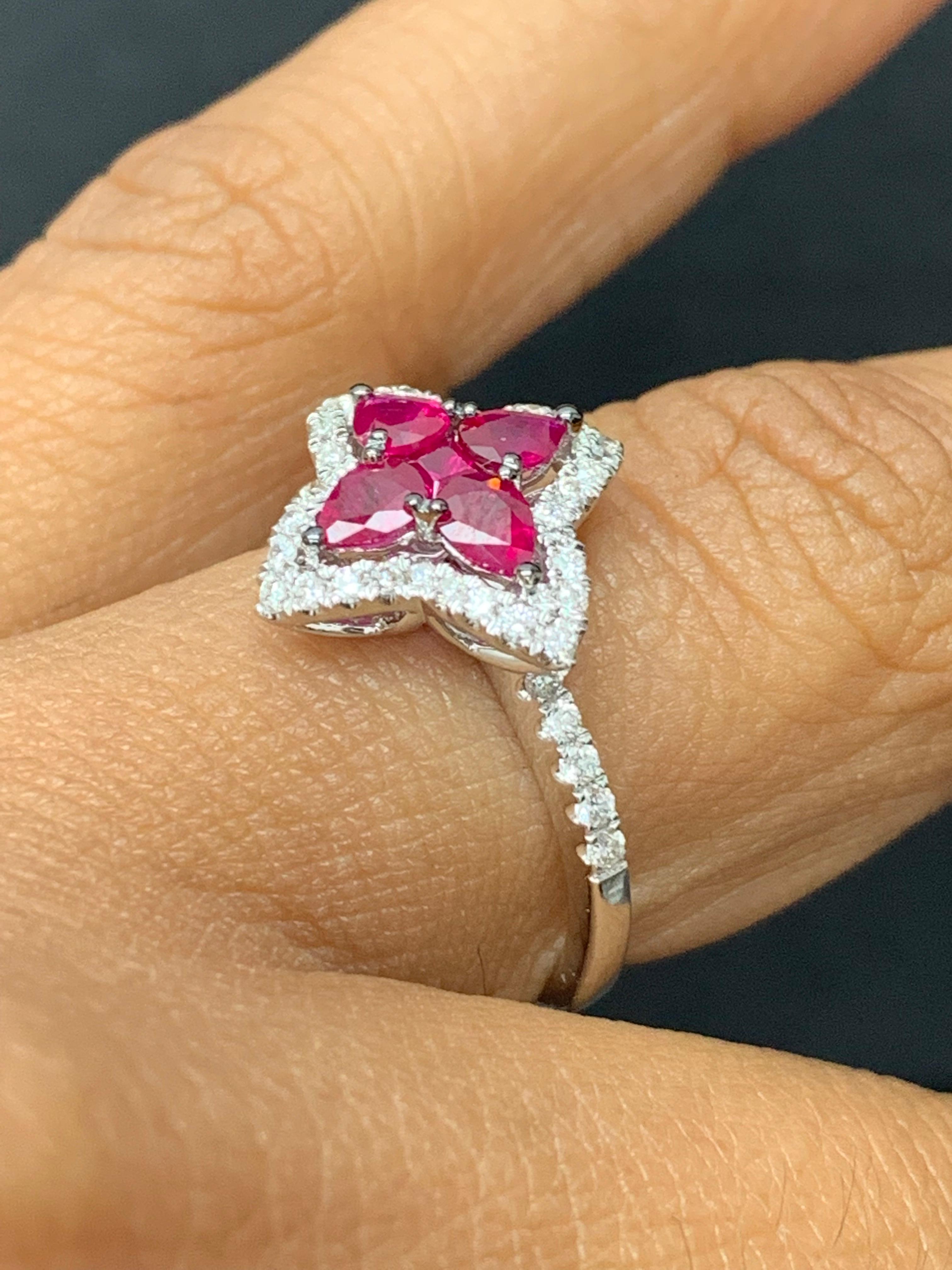 0.70 Carat Pear Shape Ruby and Diamond Cocktail Ring in 18K White Gold For Sale 4