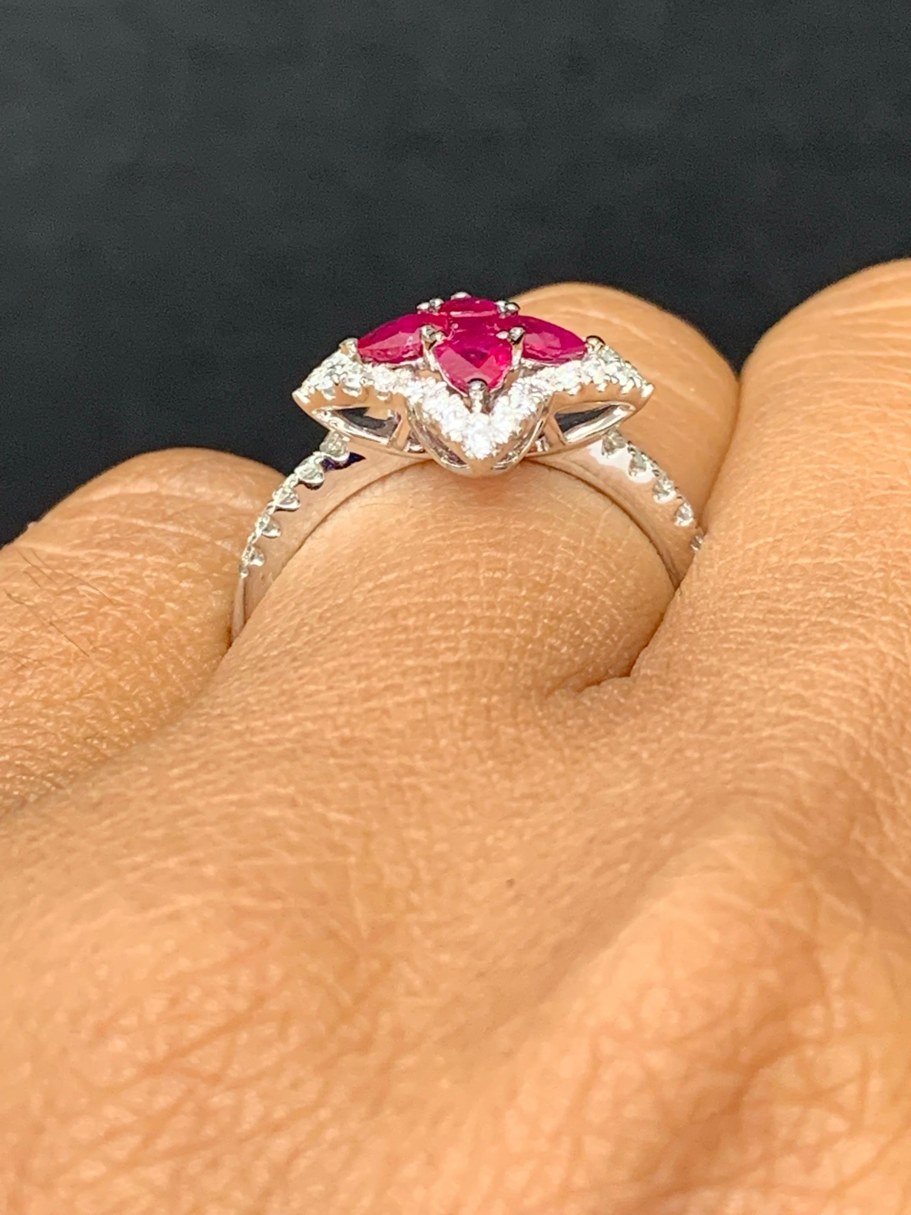 0.70 Carat Pear Shape Ruby and Diamond Cocktail Ring in 18K White Gold For Sale 5