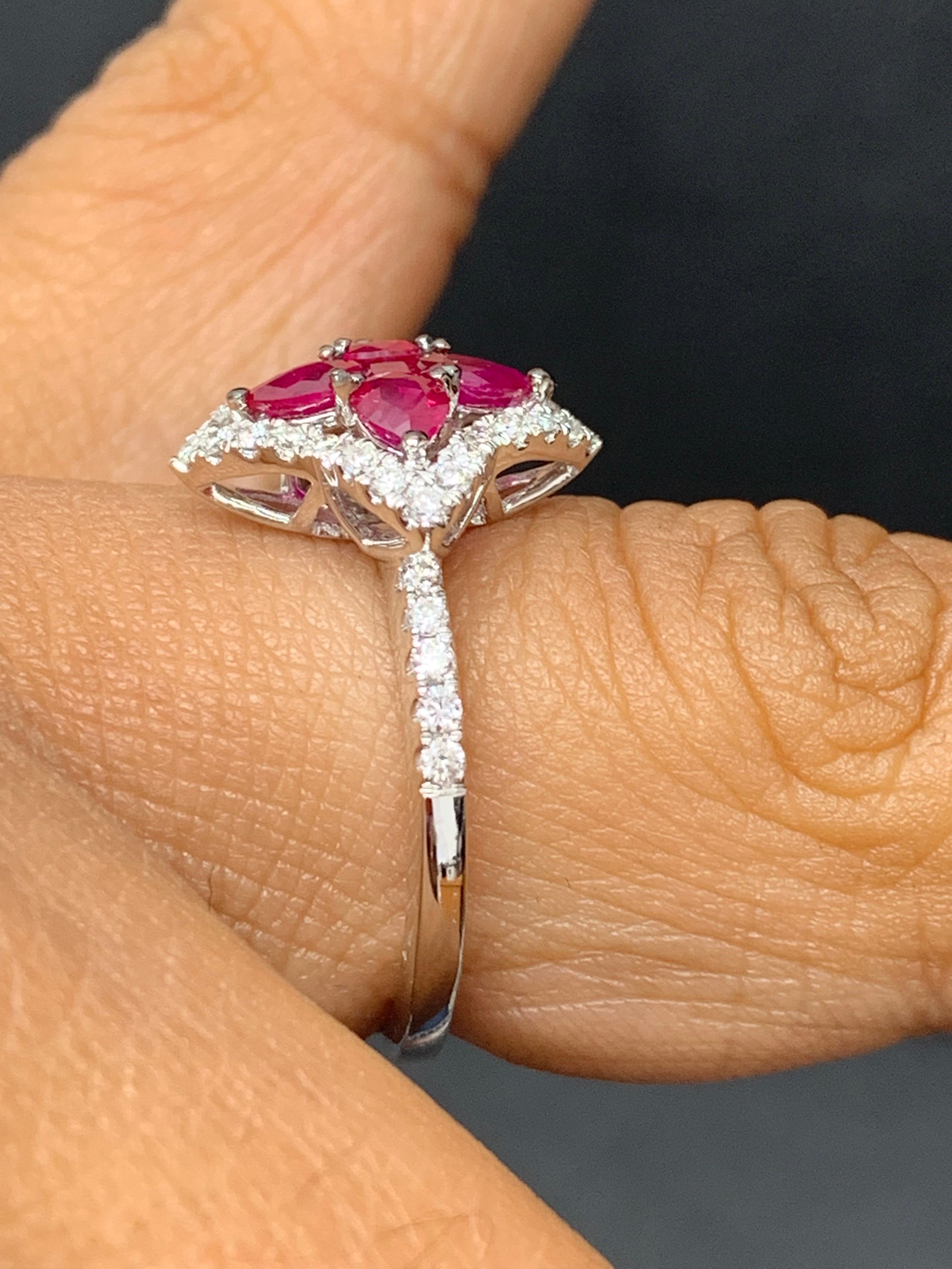 0.70 Carat Pear Shape Ruby and Diamond Cocktail Ring in 18K White Gold For Sale 7