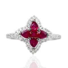 0.70 Carat Pear Shape Ruby and Diamond Cocktail Ring in 18K White Gold