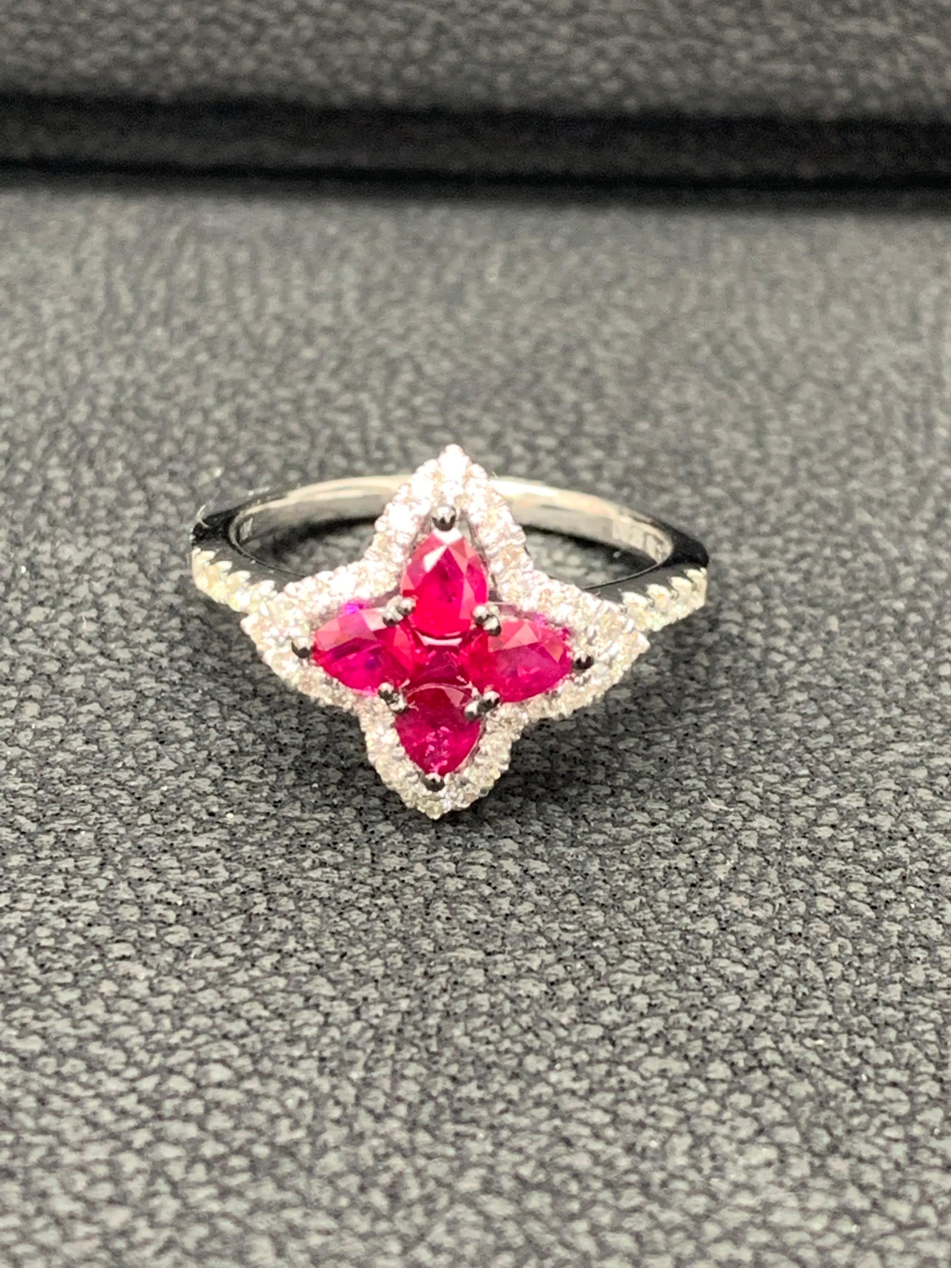 Modern 0.70 Carat Pear Shape Ruby and Diamond Cocktail Ring in 18K White Gold For Sale