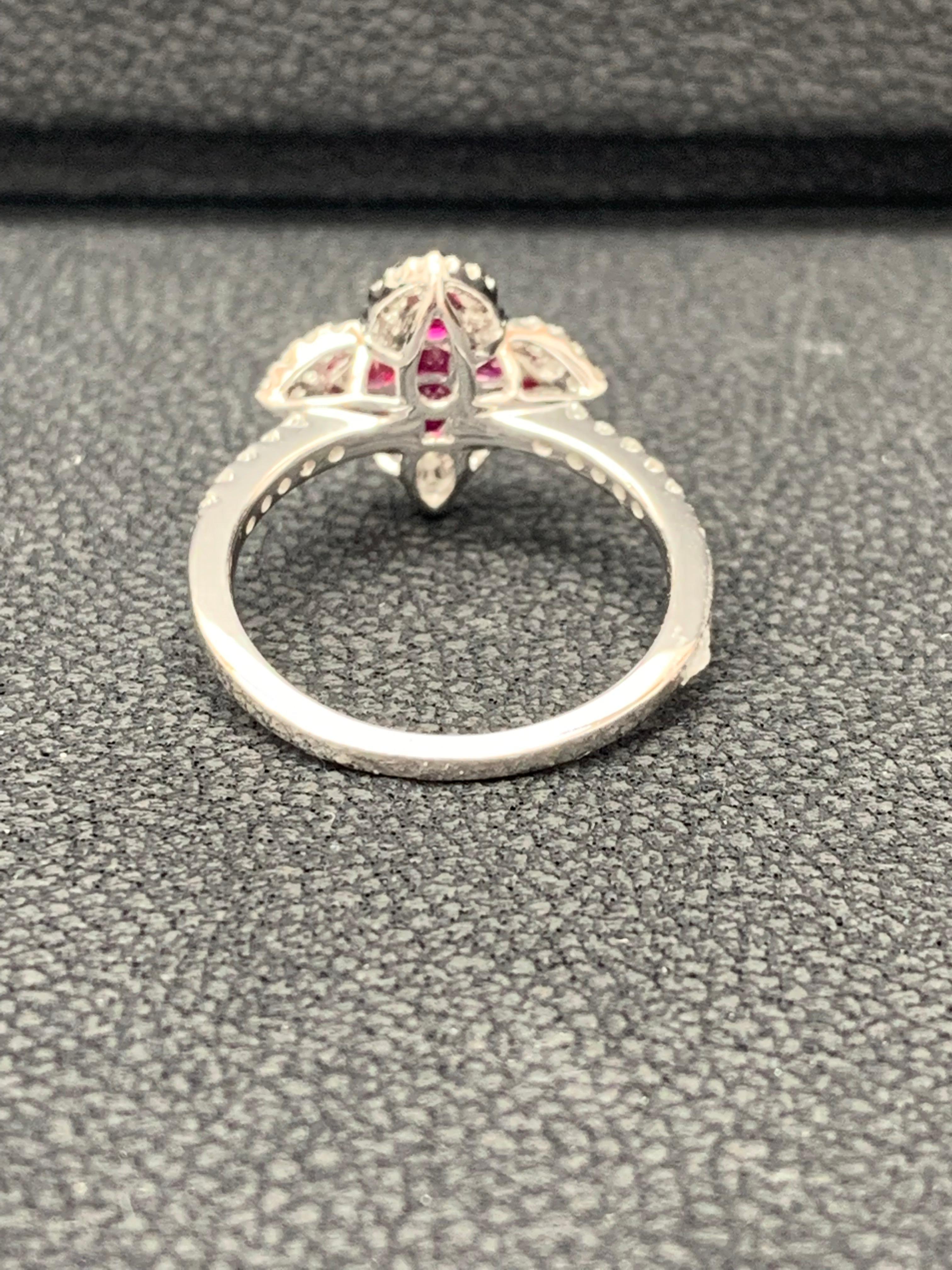 Women's 0.70 Carat Pear Shape Ruby and Diamond Cocktail Ring in 18K White Gold For Sale