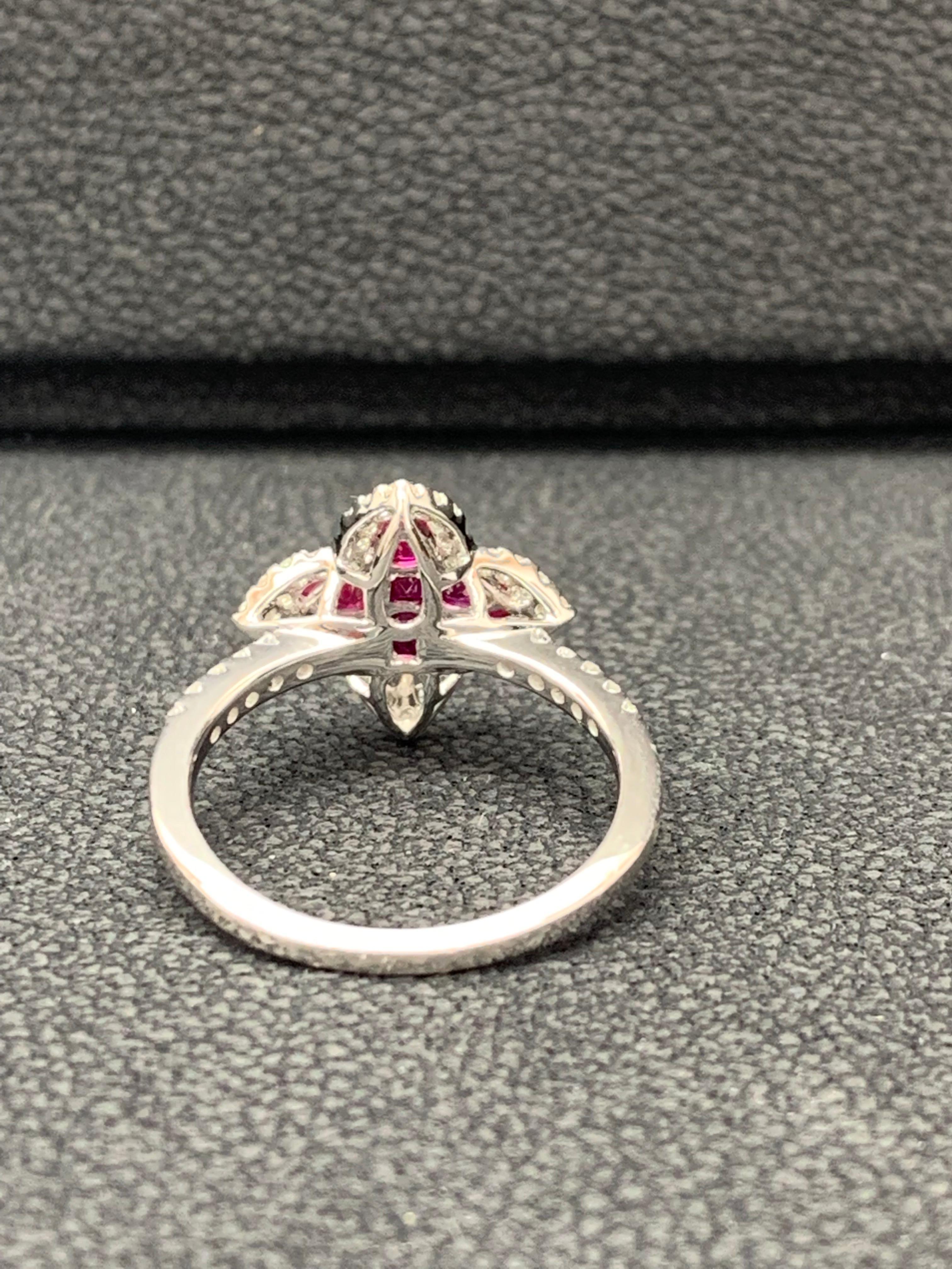0.70 Carat Pear Shape Ruby and Diamond Cocktail Ring in 18K White Gold For Sale 1