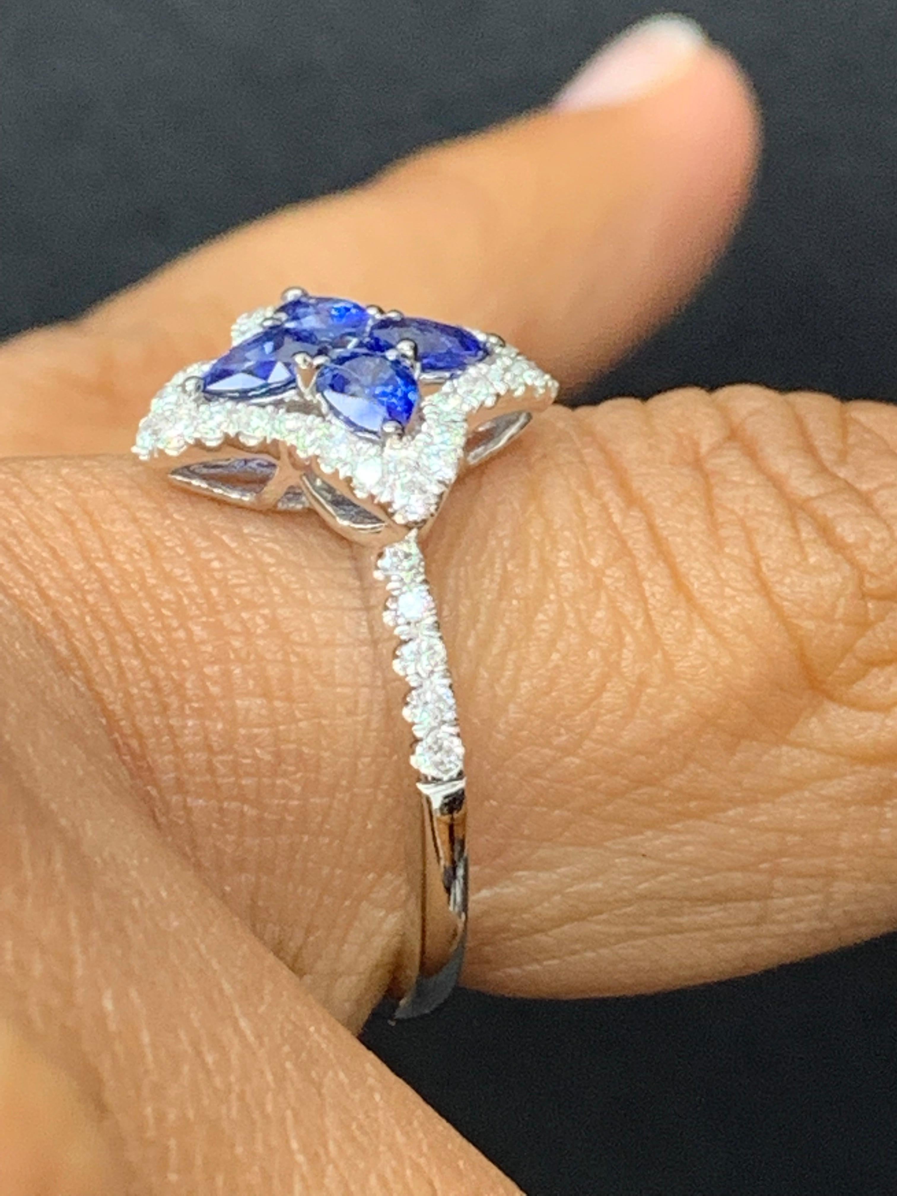 0.70 Carat Pear Shape Sapphire and Diamond Cocktail Ring in 18K White Gold For Sale 4