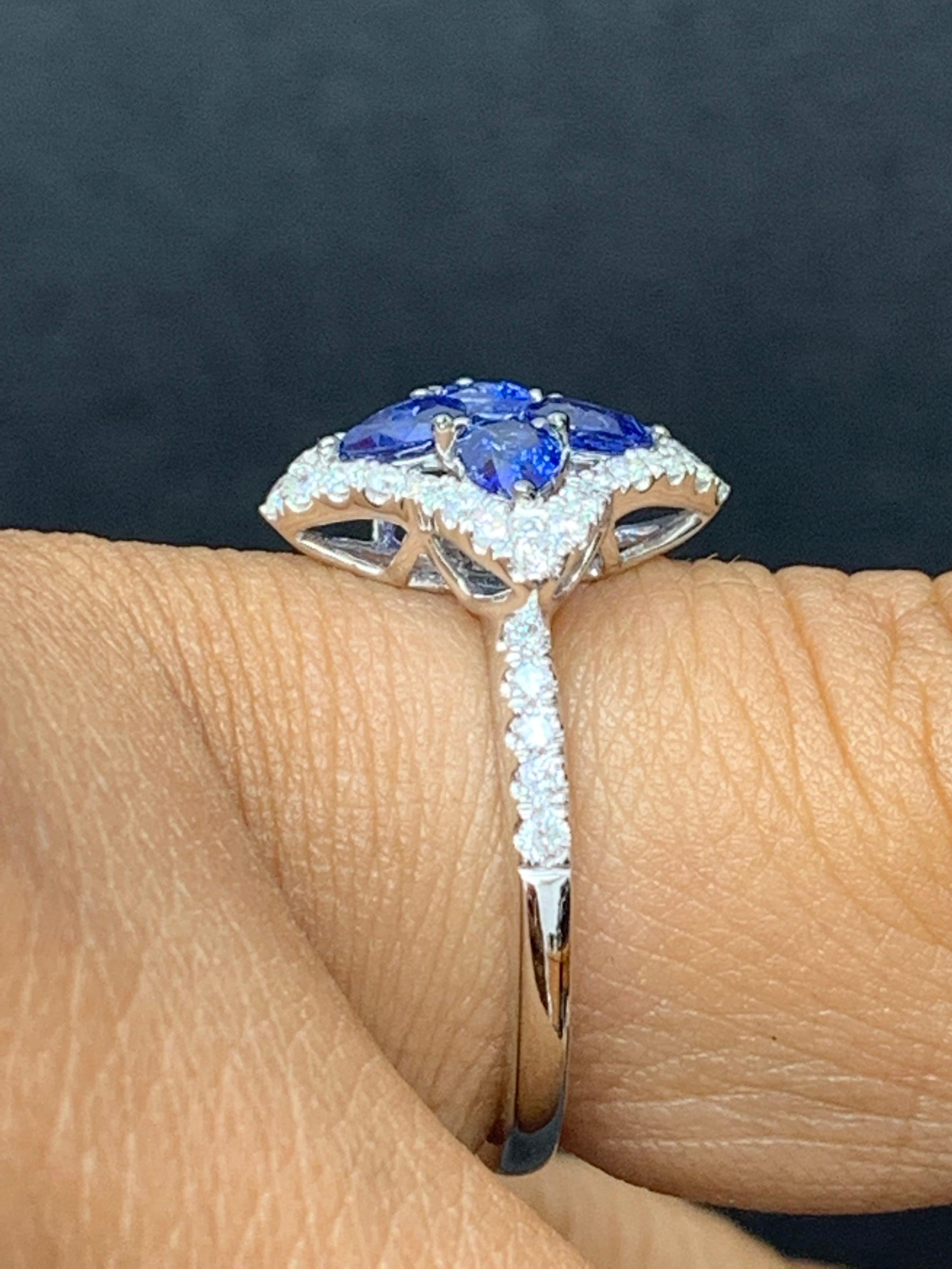 0.70 Carat Pear Shape Sapphire and Diamond Cocktail Ring in 18K White Gold For Sale 5