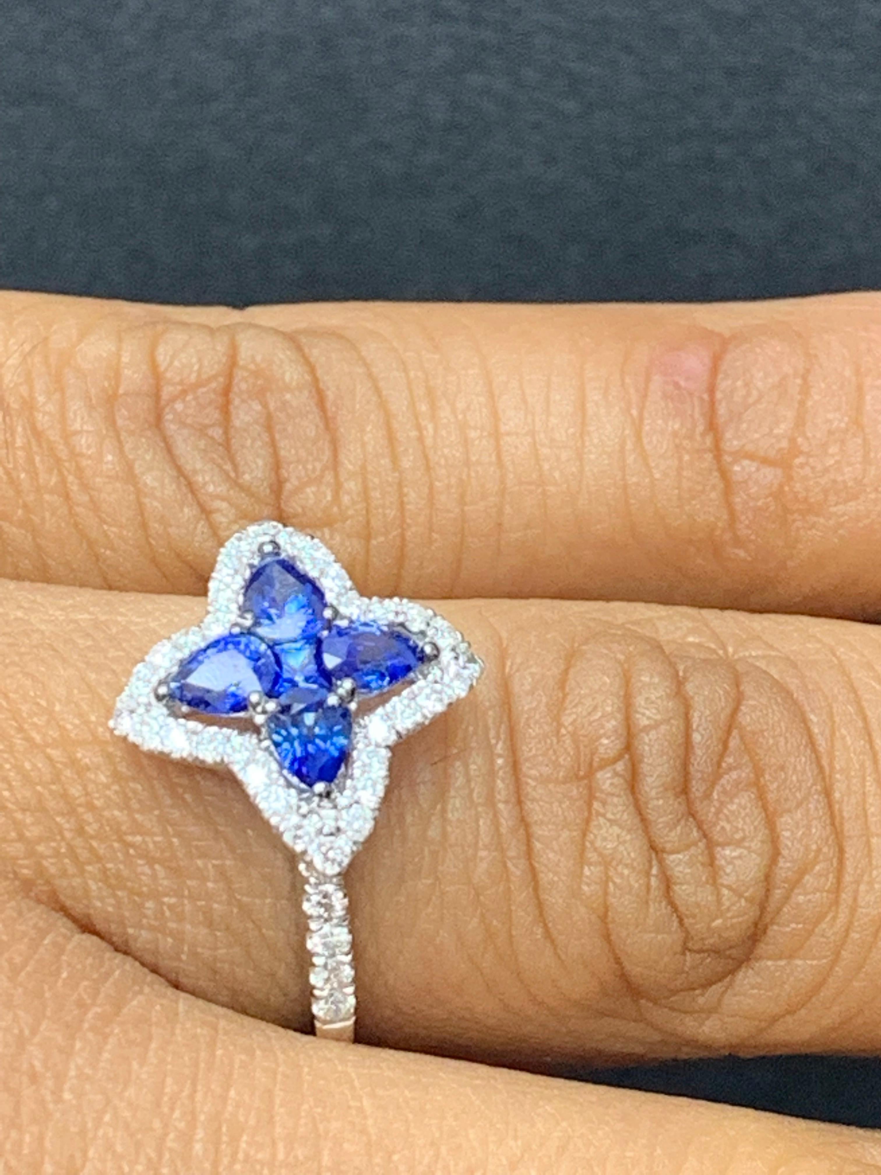 0.70 Carat Pear Shape Sapphire and Diamond Cocktail Ring in 18K White Gold For Sale 6